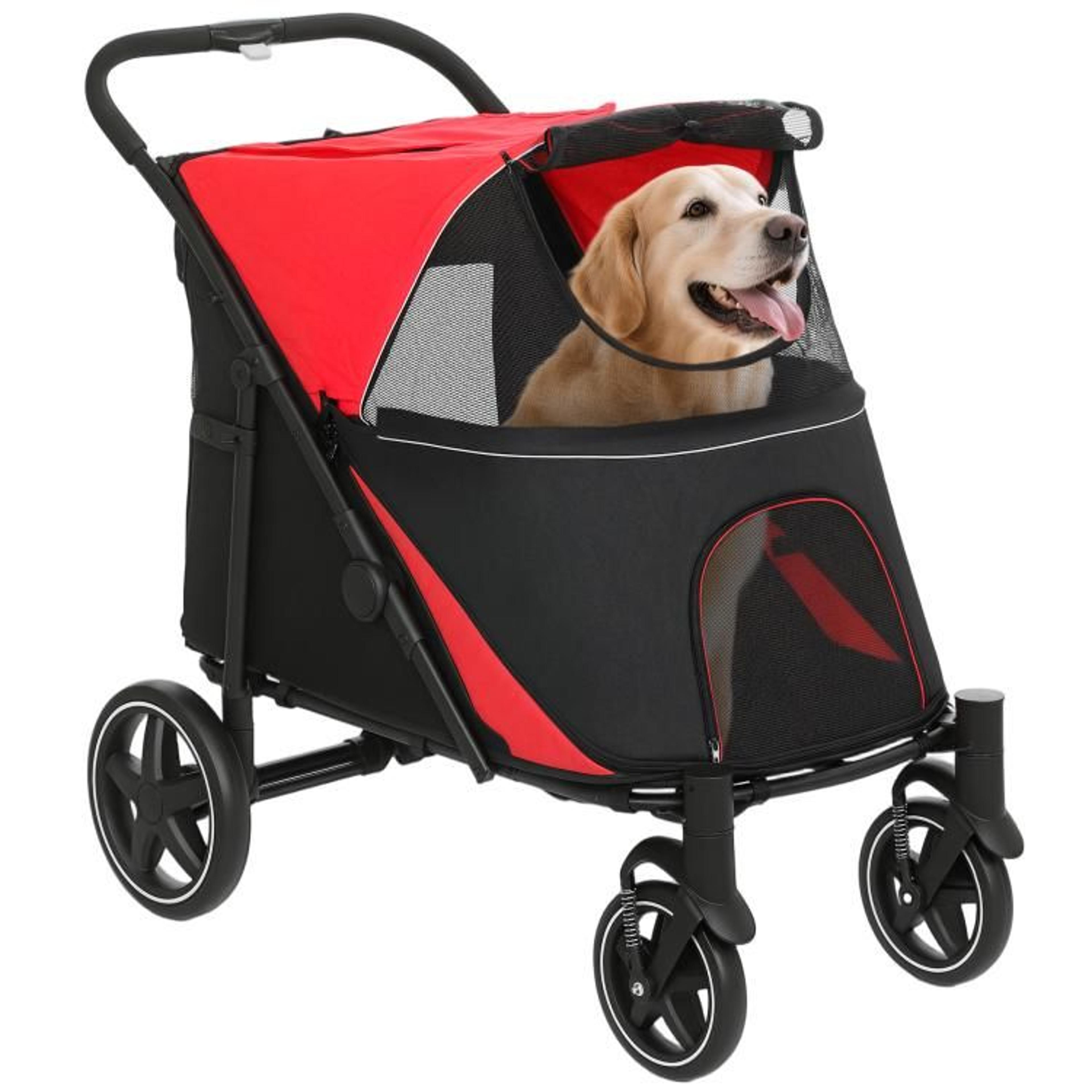 large dog stroller with one-click folding and shock absorbers  red