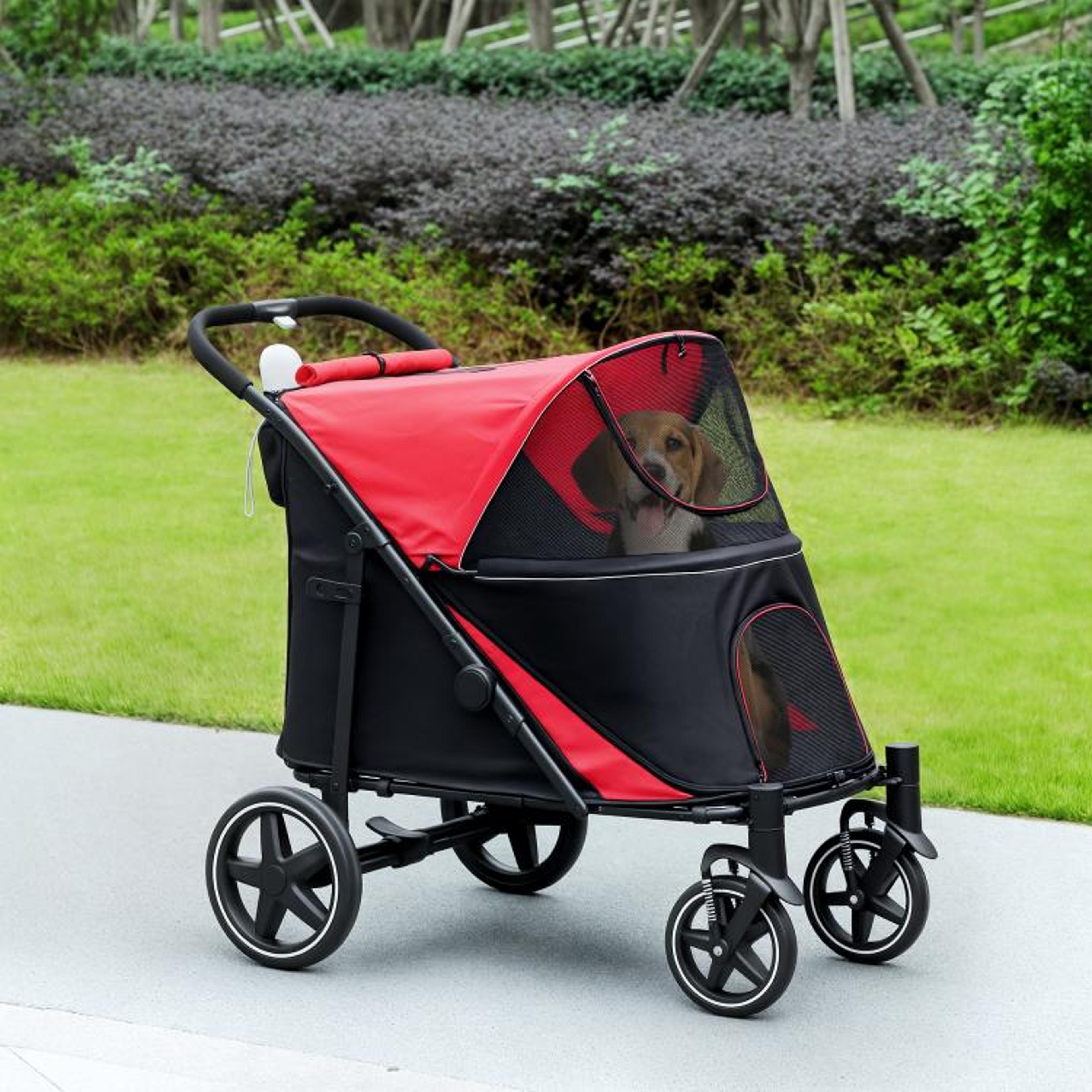 Large Dog Stroller With OneClick Folding And Shock Absorbers  Red 3