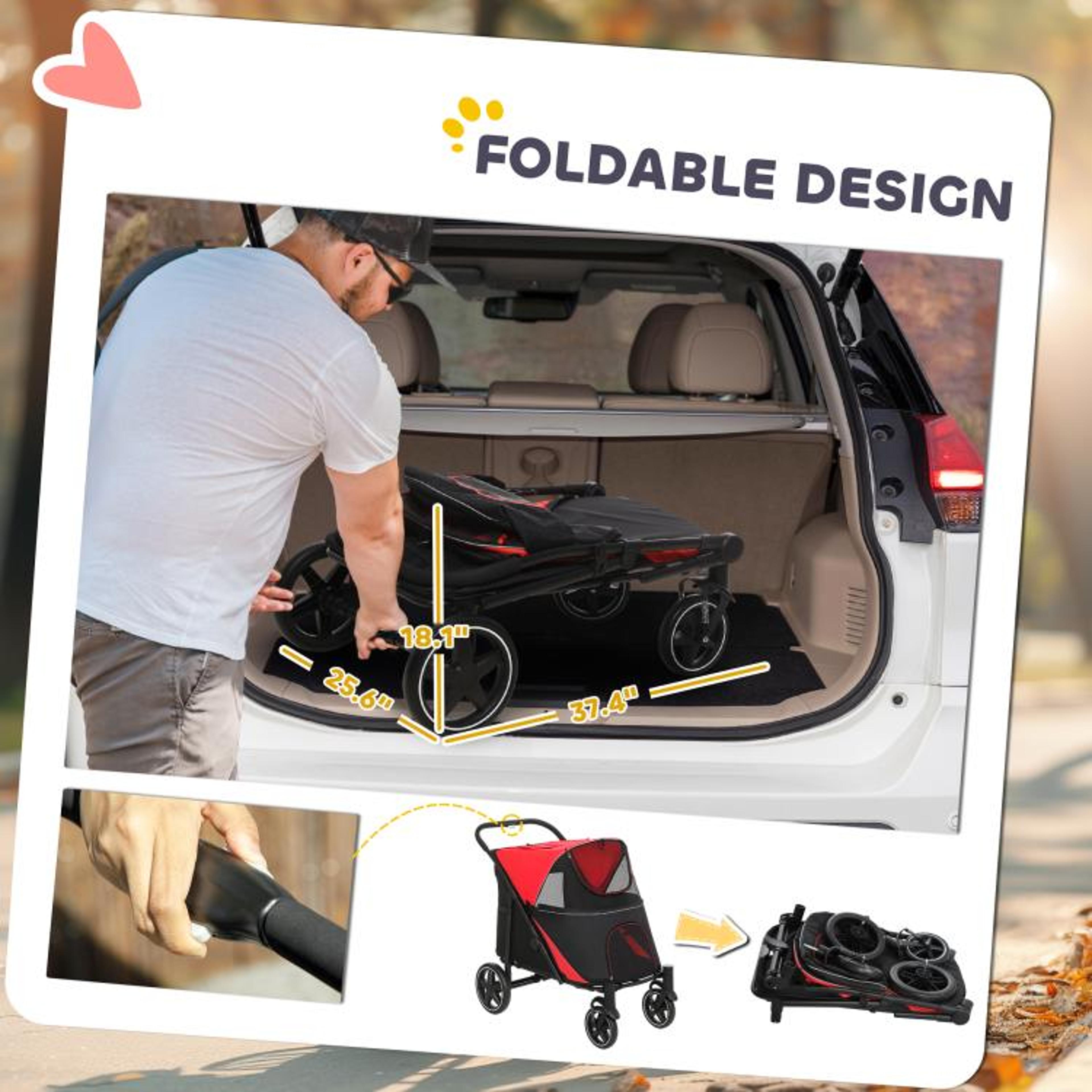 Large Dog Stroller With OneClick Folding And Shock Absorbers  Red 5