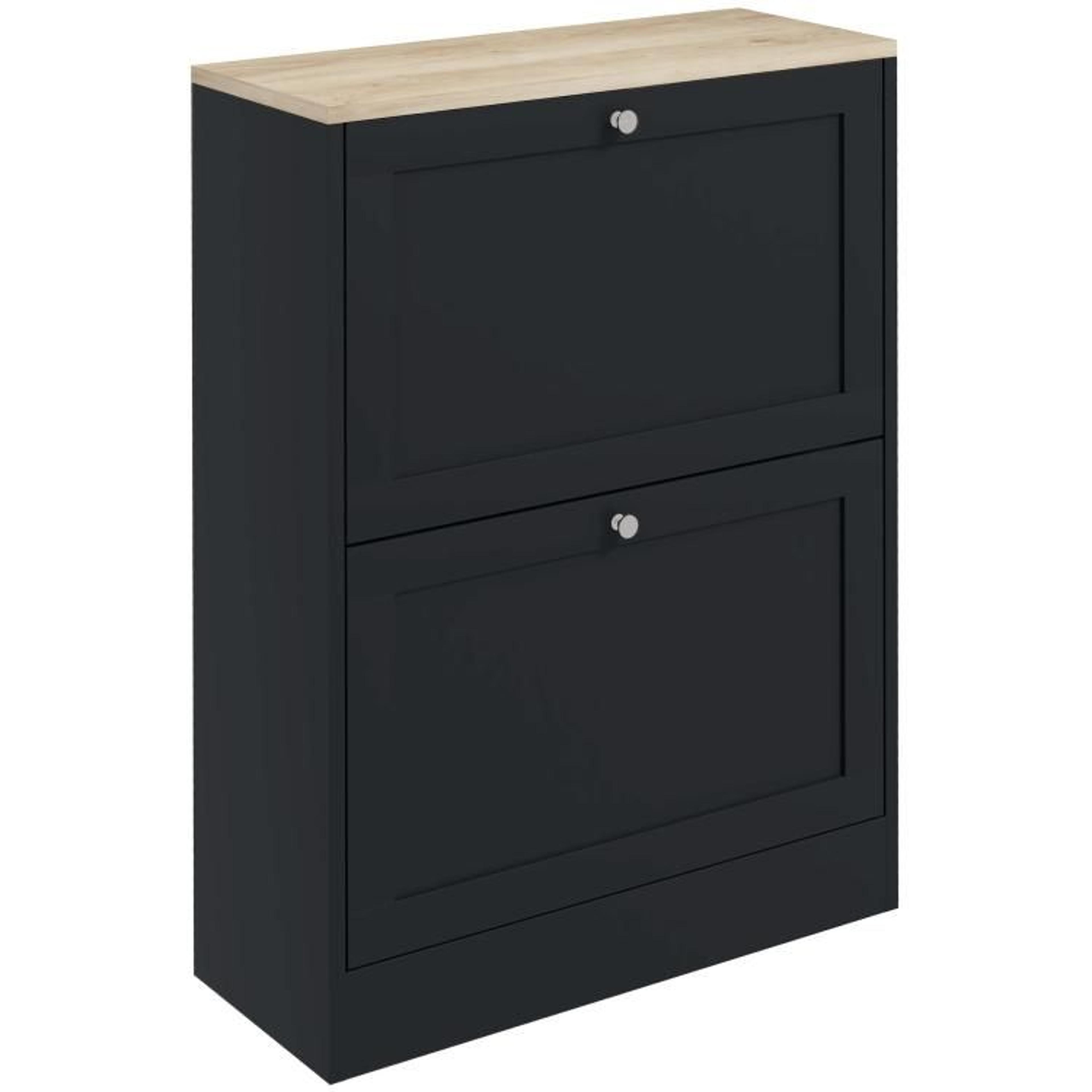 slim shoe storage cabinet with 2 flip drawers and adjustable shelves black