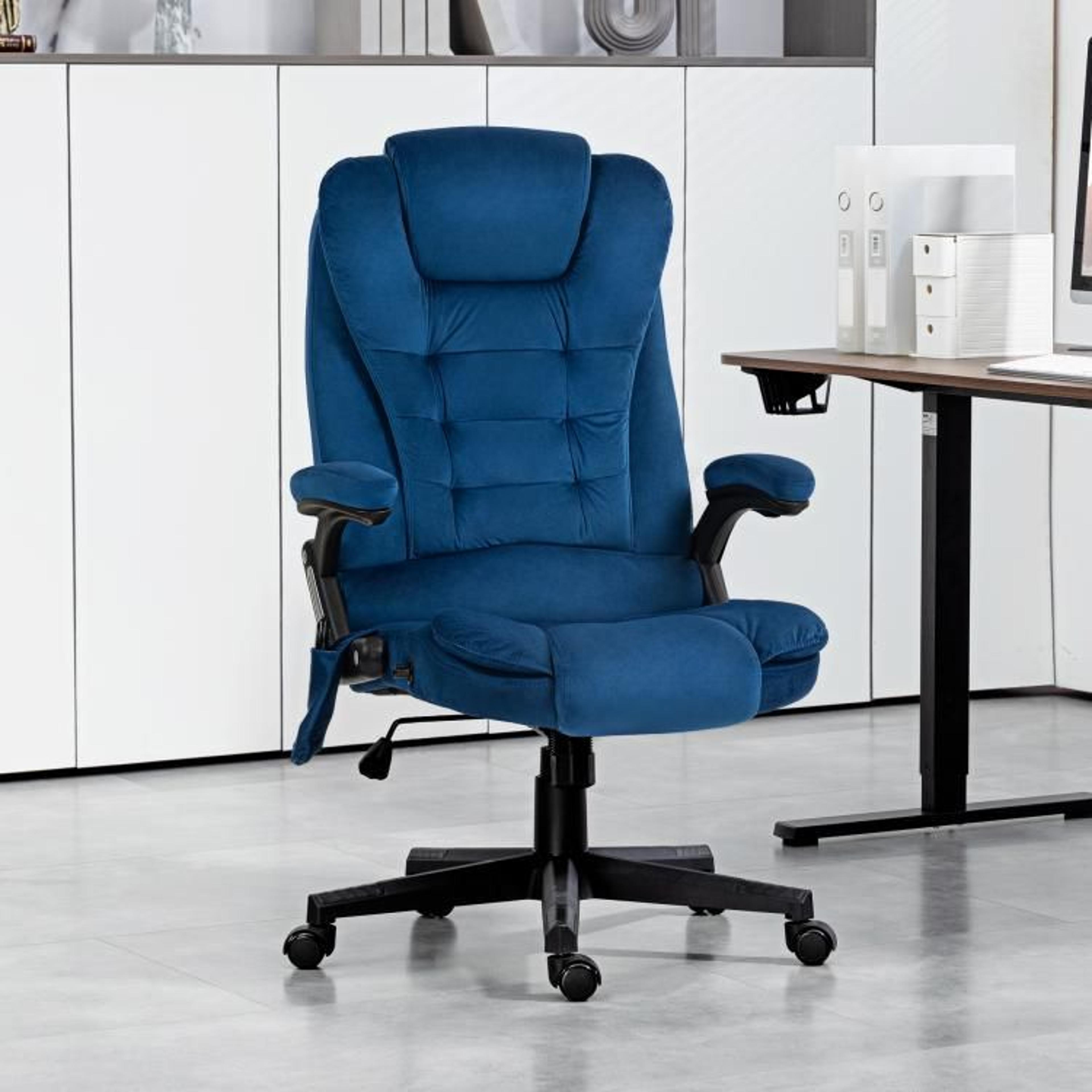 Executive Massage Office Chair With Heat And High Back In Dark Blue Velvet 2