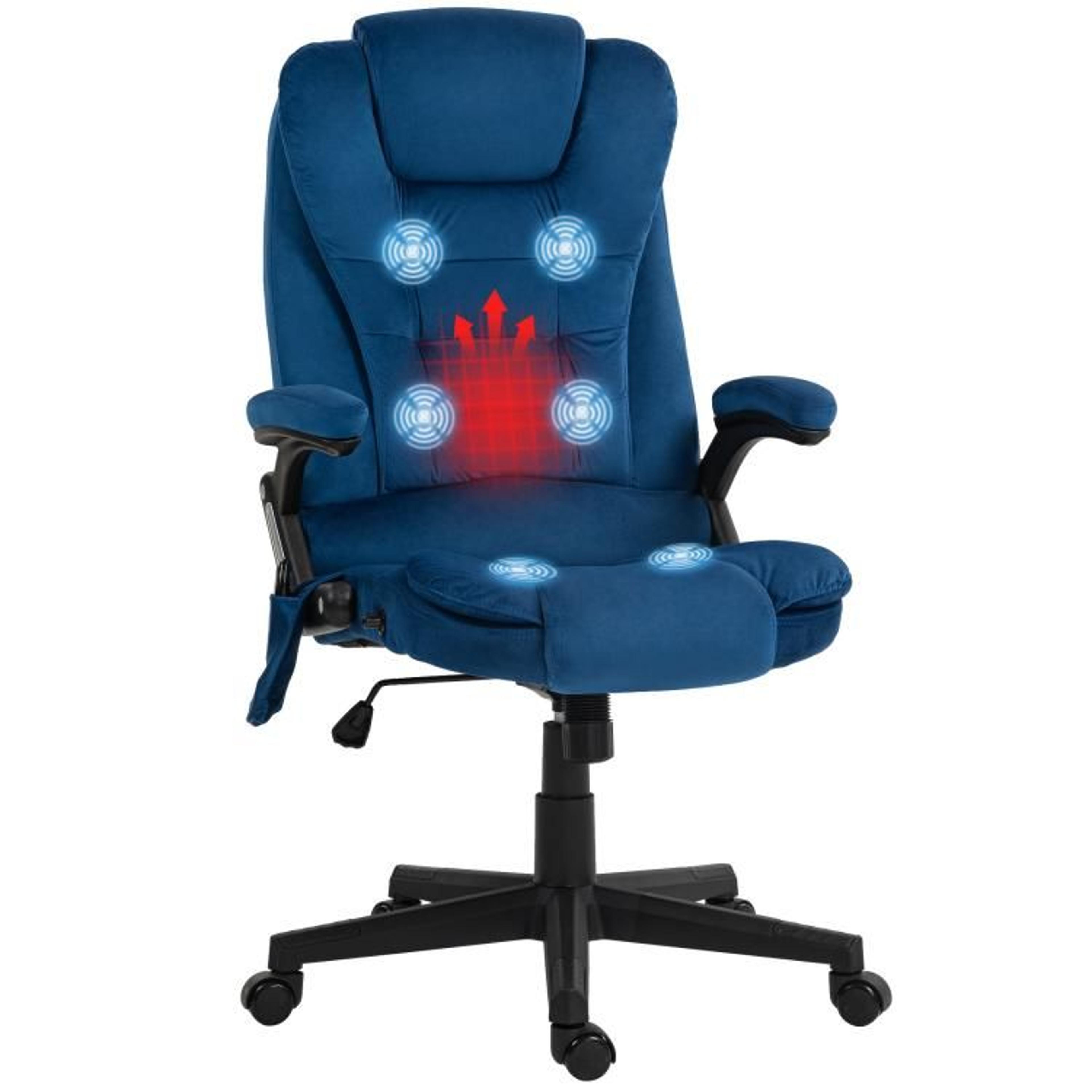 executive massage office chair with heat and high back in dark blue velvet