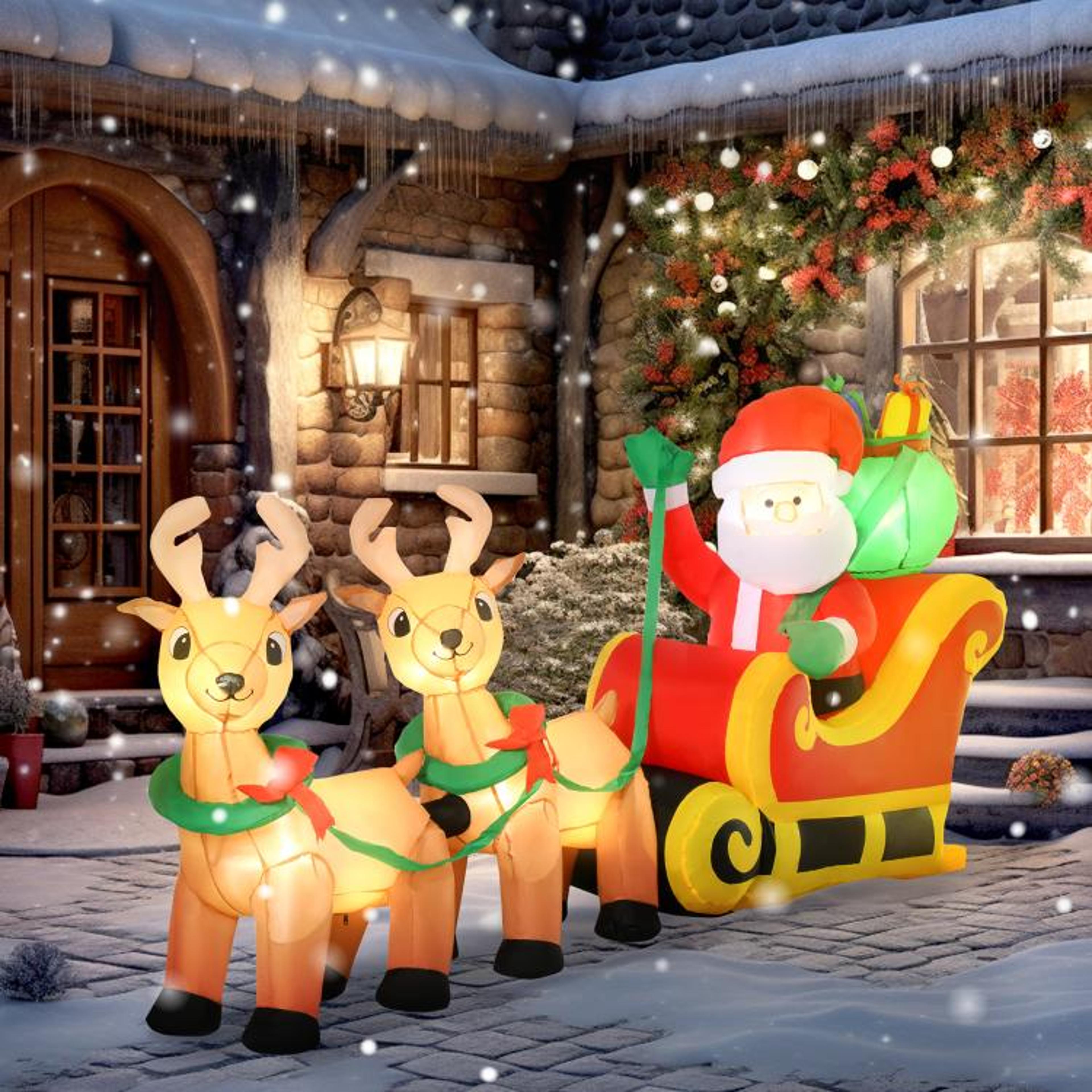8ft Outdoor Christmas Inflatable Santa Sleigh With Reindeer And LED Lights 2