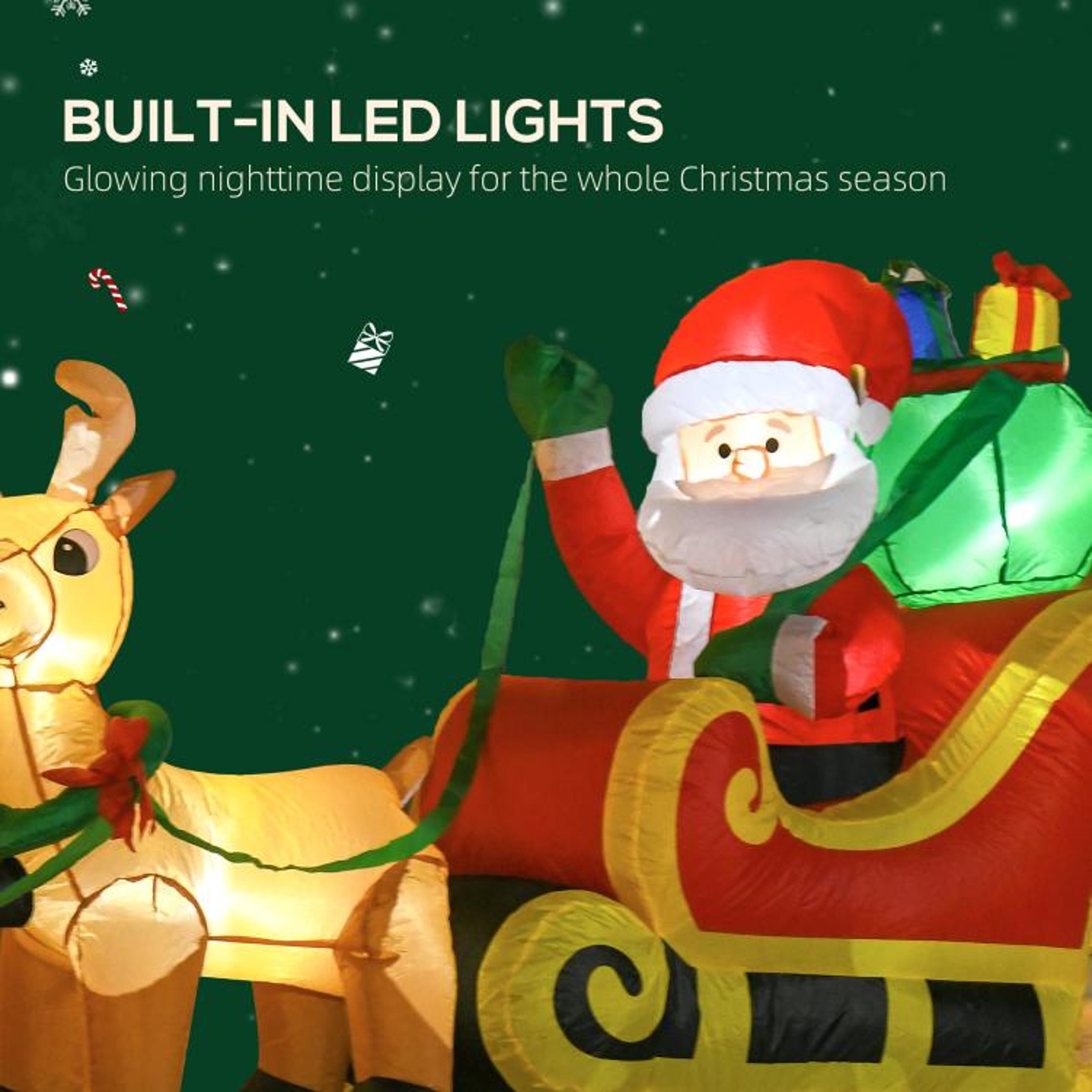 8ft Outdoor Christmas Inflatable Santa Sleigh With Reindeer And LED Lights 6