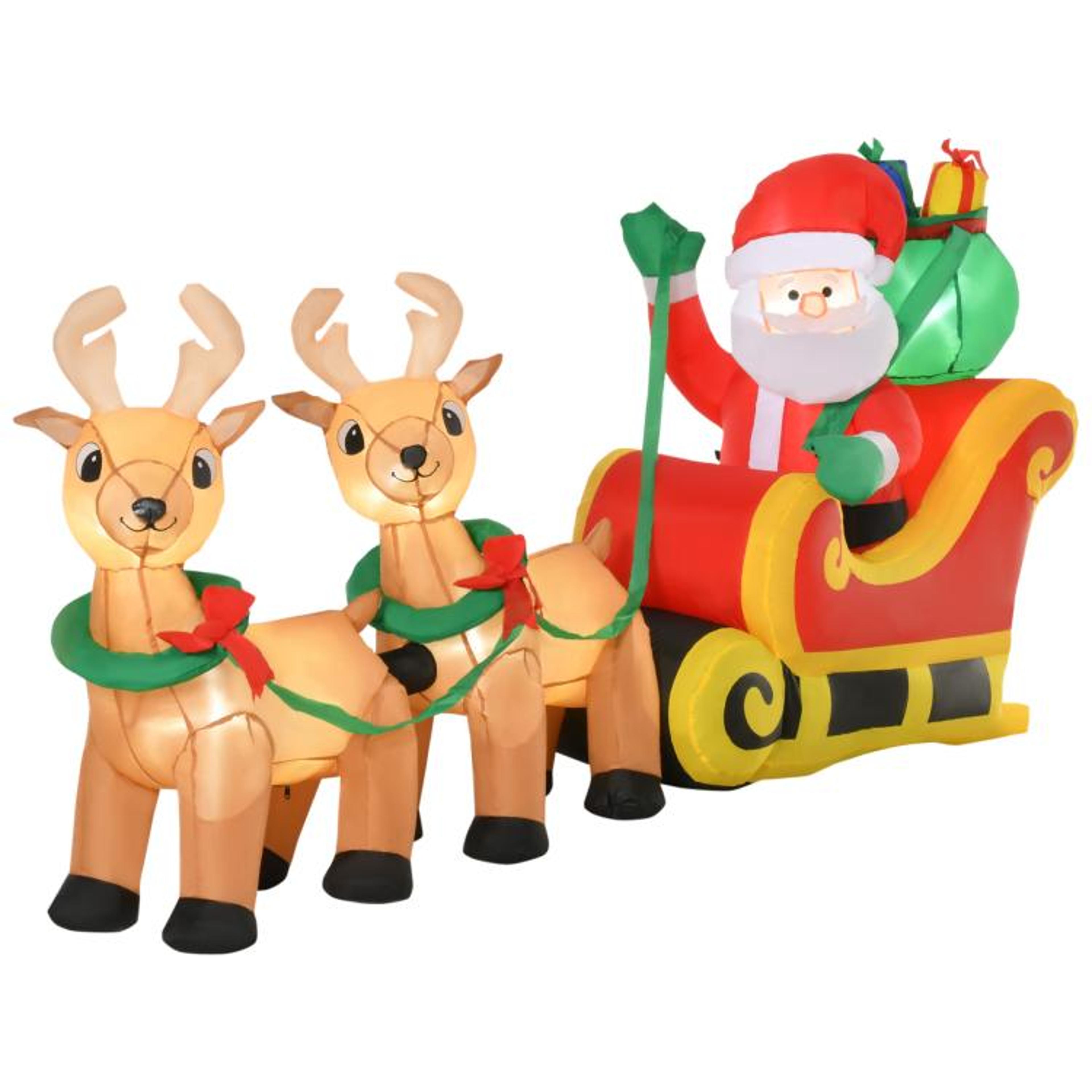 8ft Outdoor Christmas Inflatable Santa Sleigh With Reindeer And LED Lights 1