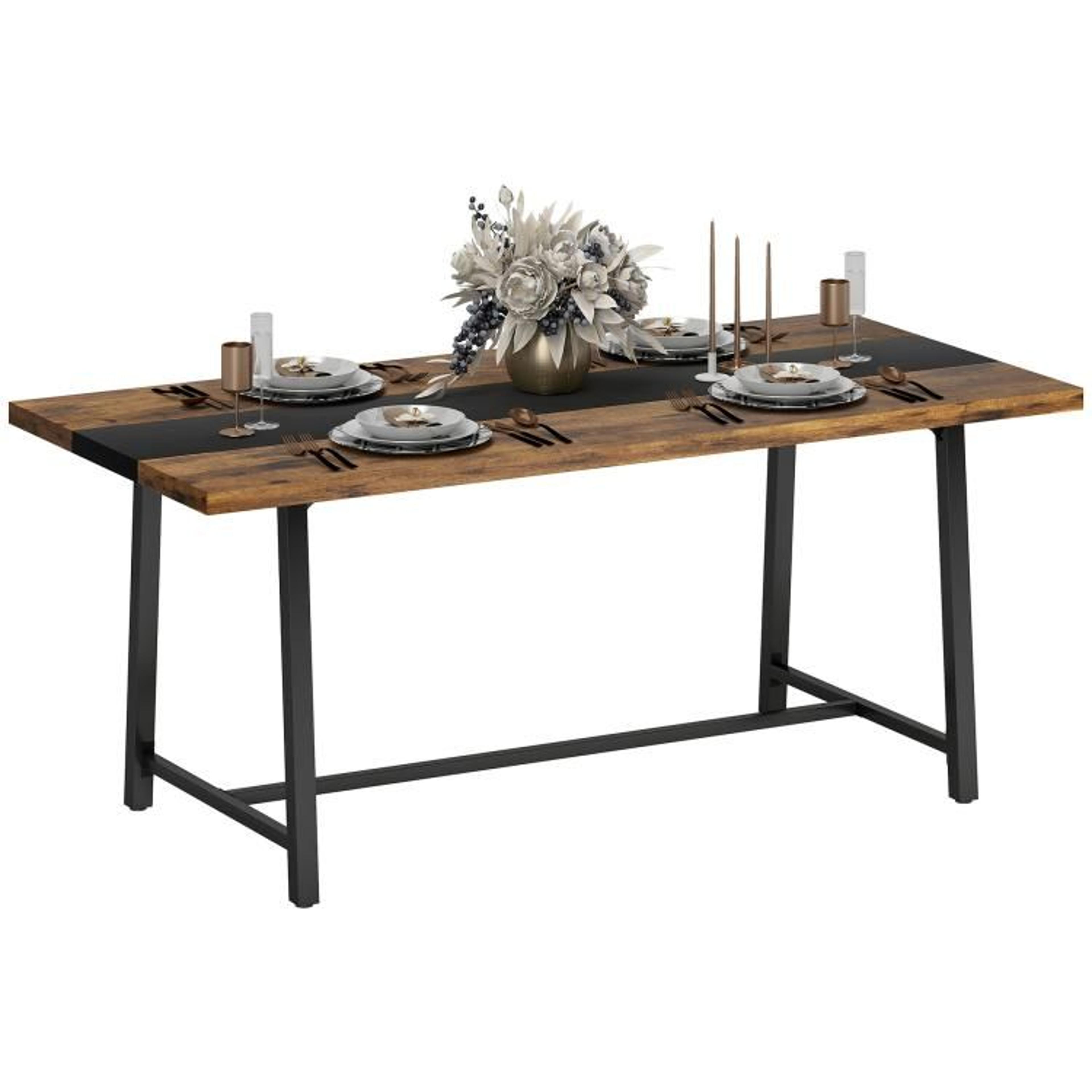 709Inch Industrial Dining Table For 8 With Rustic Brown Top And Steel Legs 2