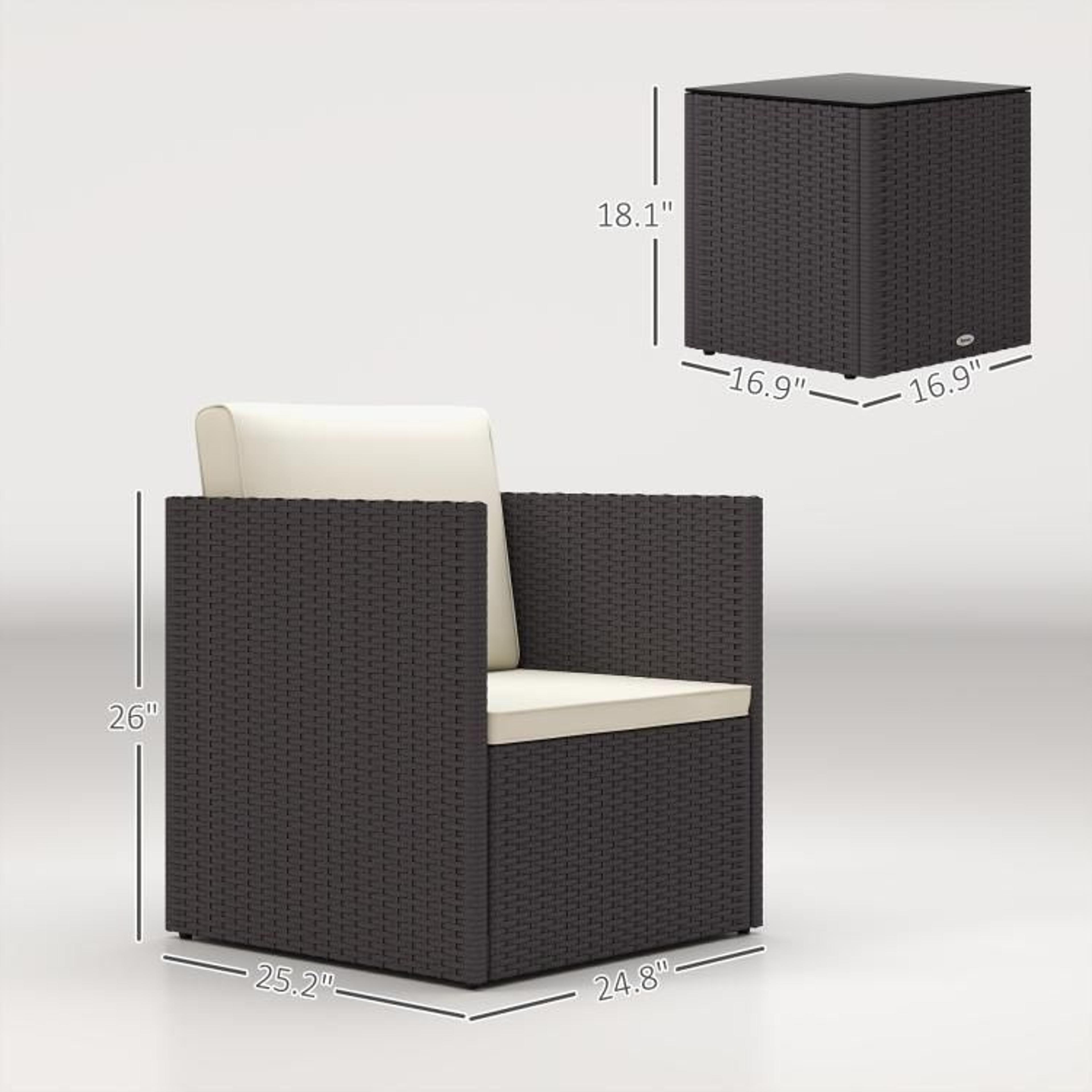 3Piece Folding Wicker Patio Bistro Set With Cushions And Glass Table  Brown 4