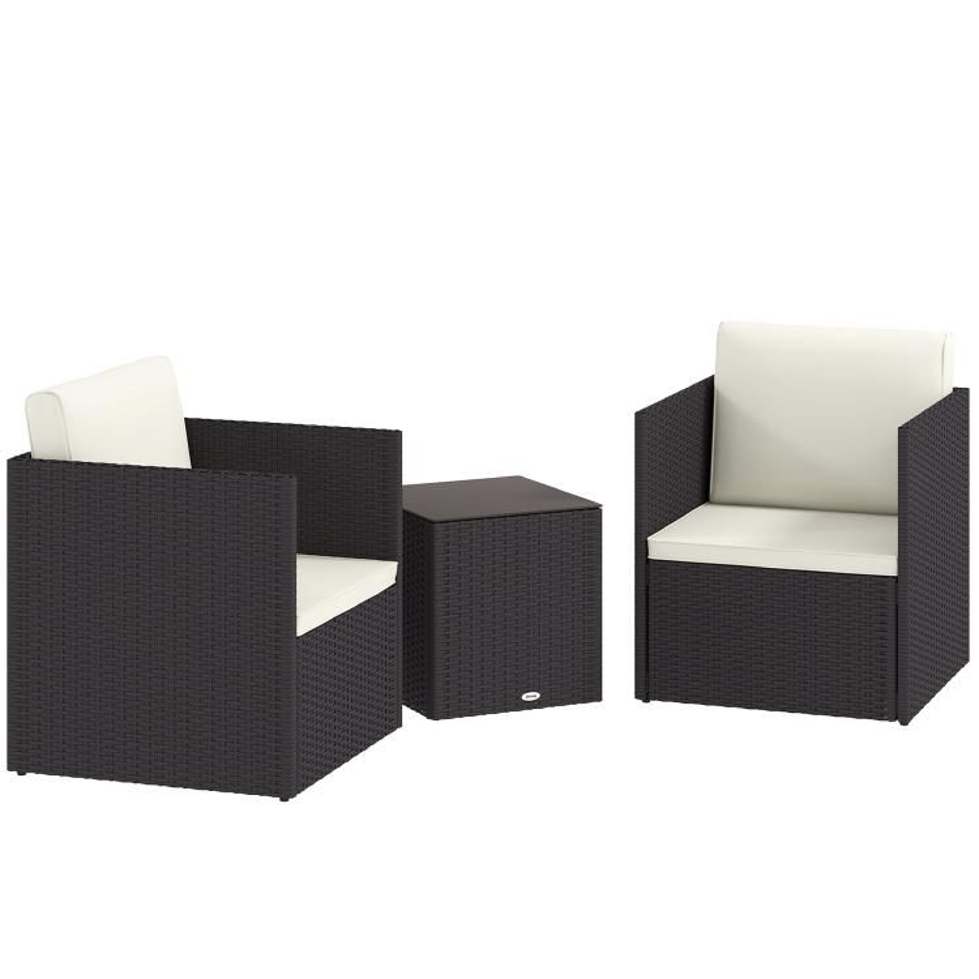 3Piece Folding Wicker Patio Bistro Set With Cushions And Glass Table  Brown 1