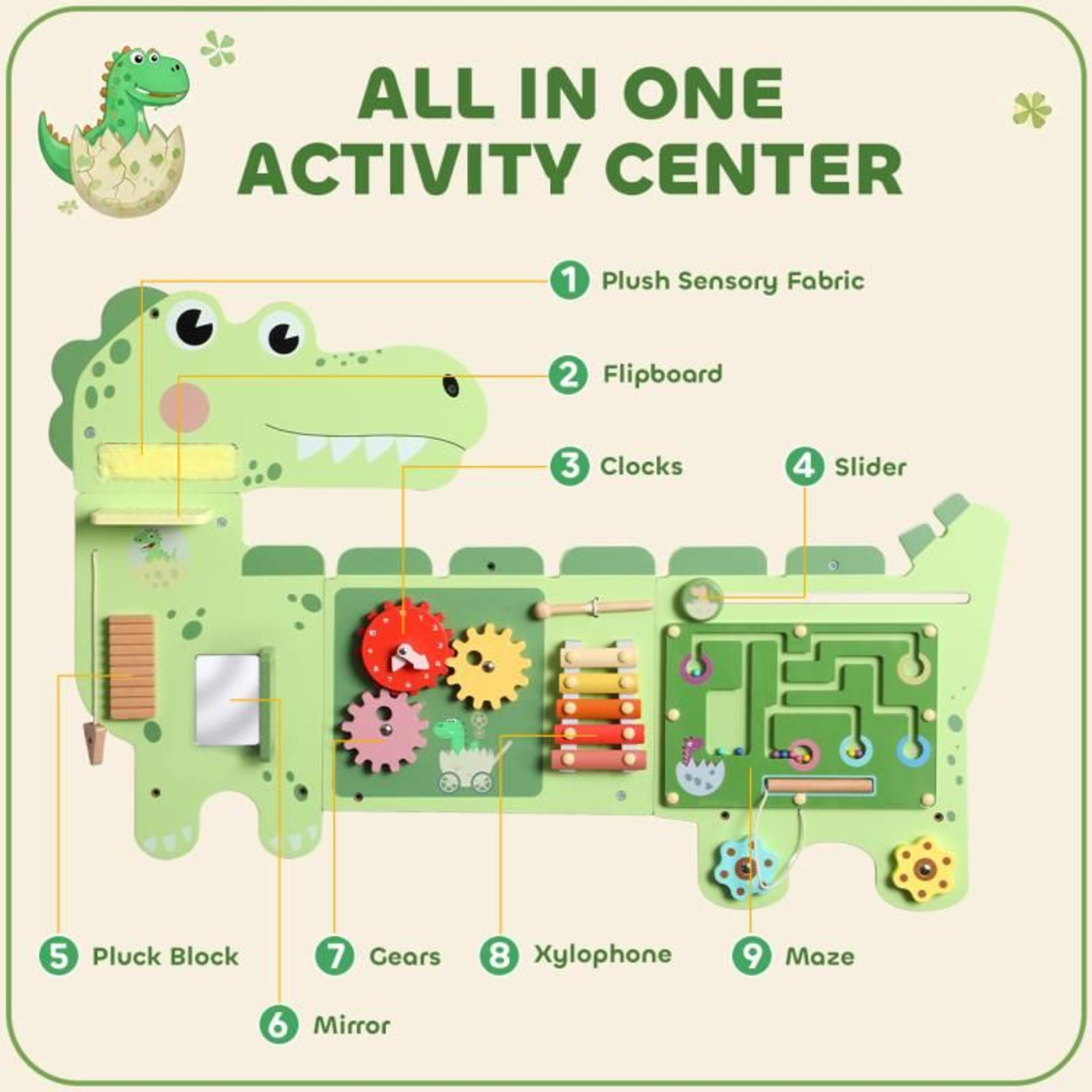 WallMounted Montessori Busy Board Dinosaur Sensory Activity Toy For Kids 5