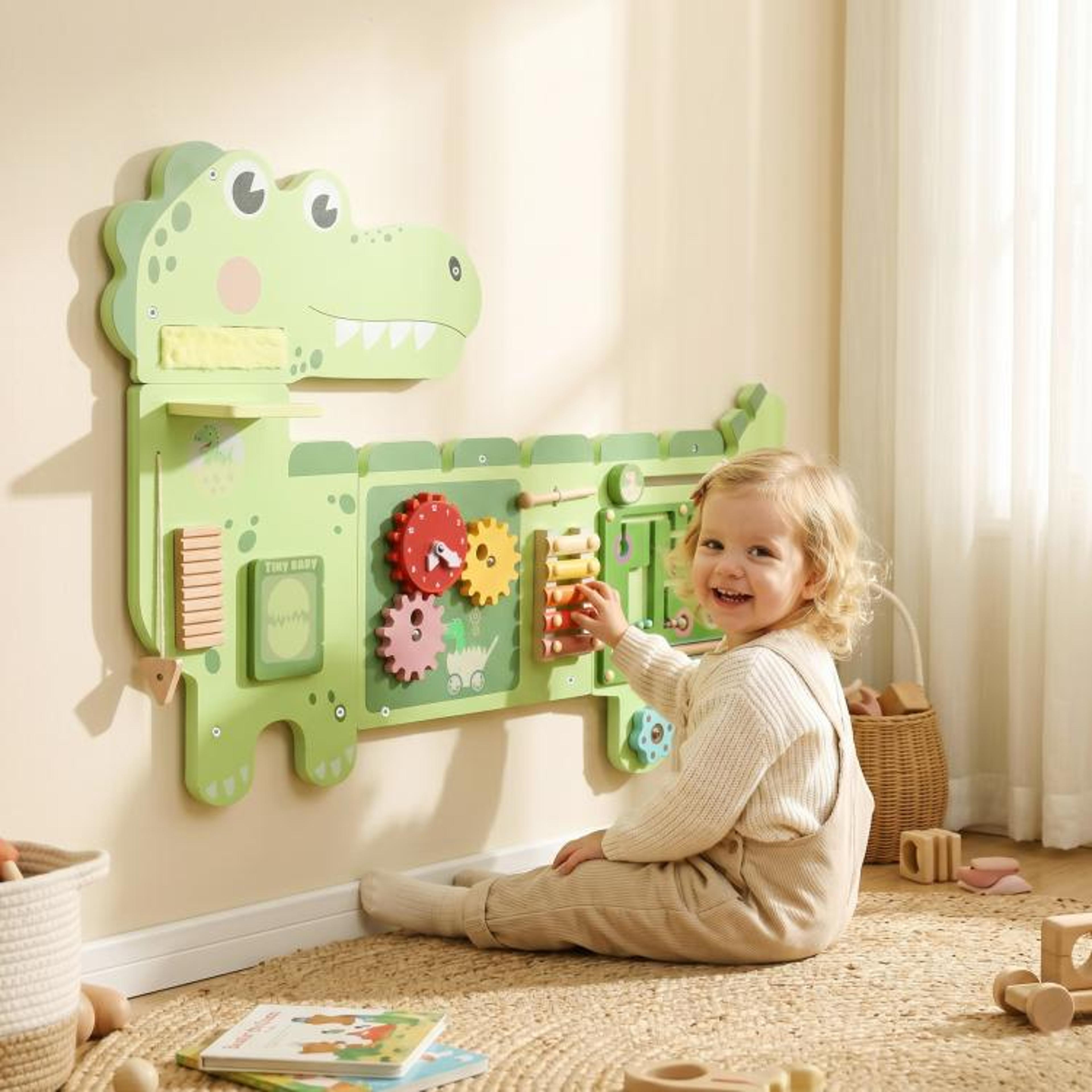 WallMounted Montessori Busy Board Dinosaur Sensory Activity Toy For Kids 2