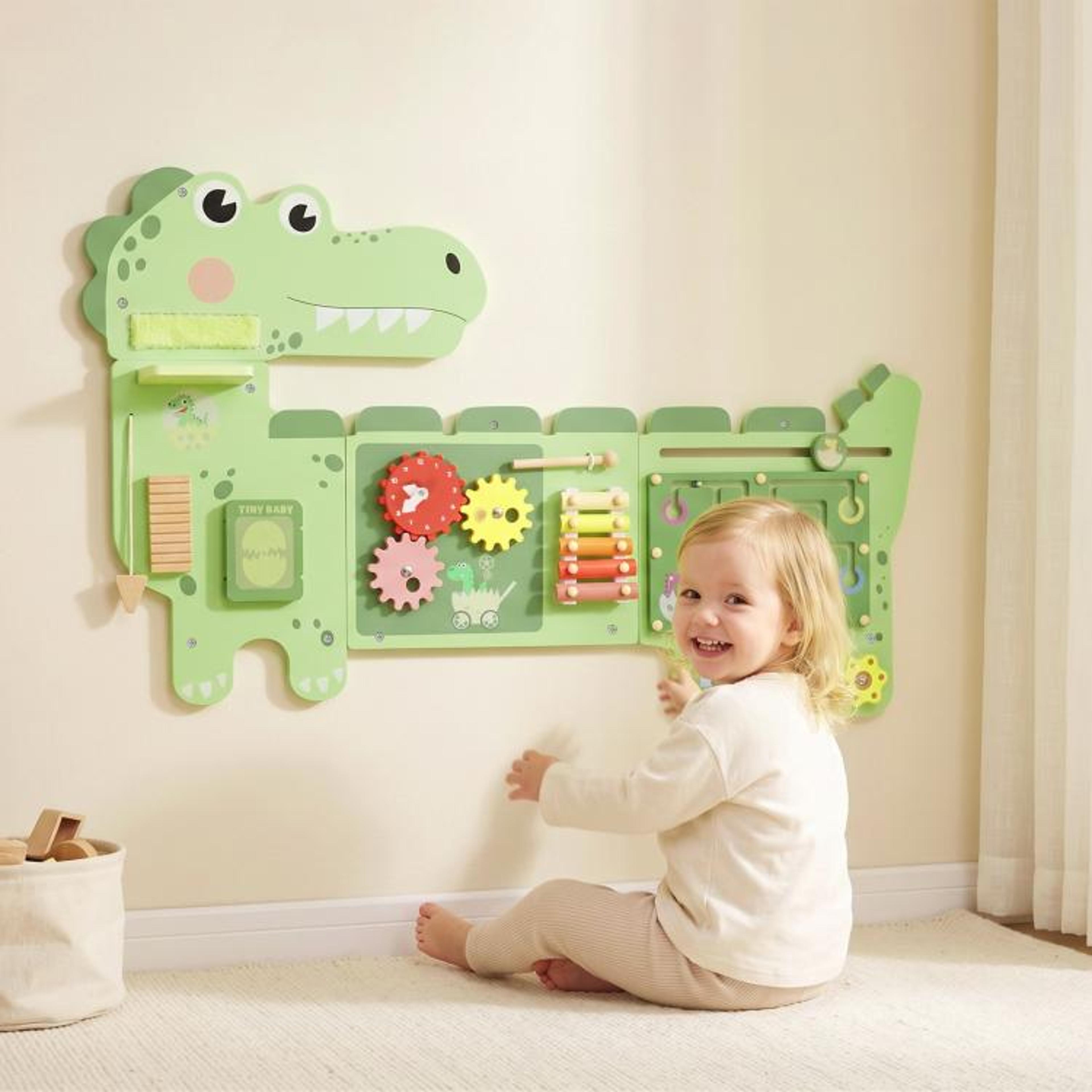 WallMounted Montessori Busy Board Dinosaur Sensory Activity Toy For Kids 3
