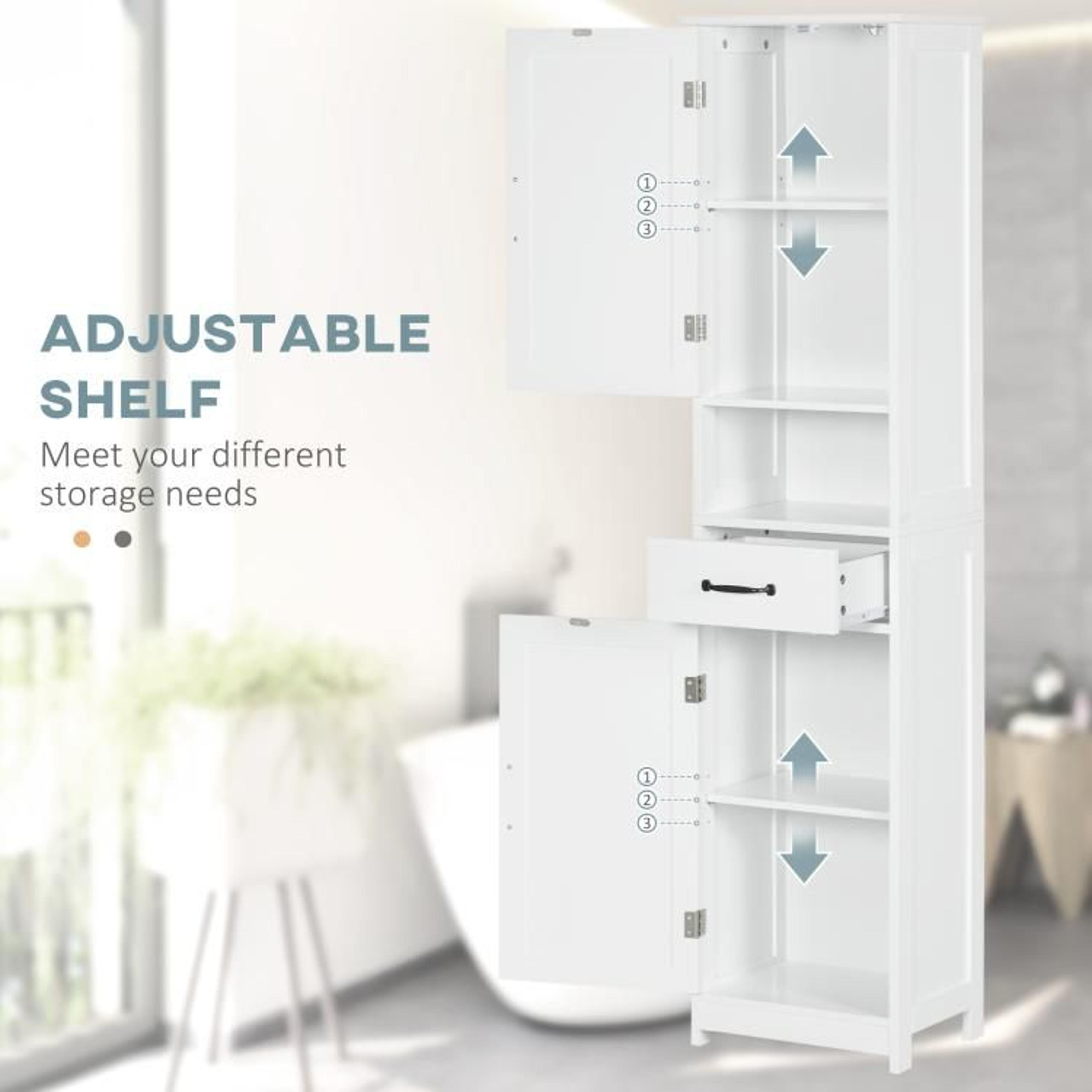 Narrow Bathroom Storage Cabinet With Drawer And Adjustable Shelves In White 5