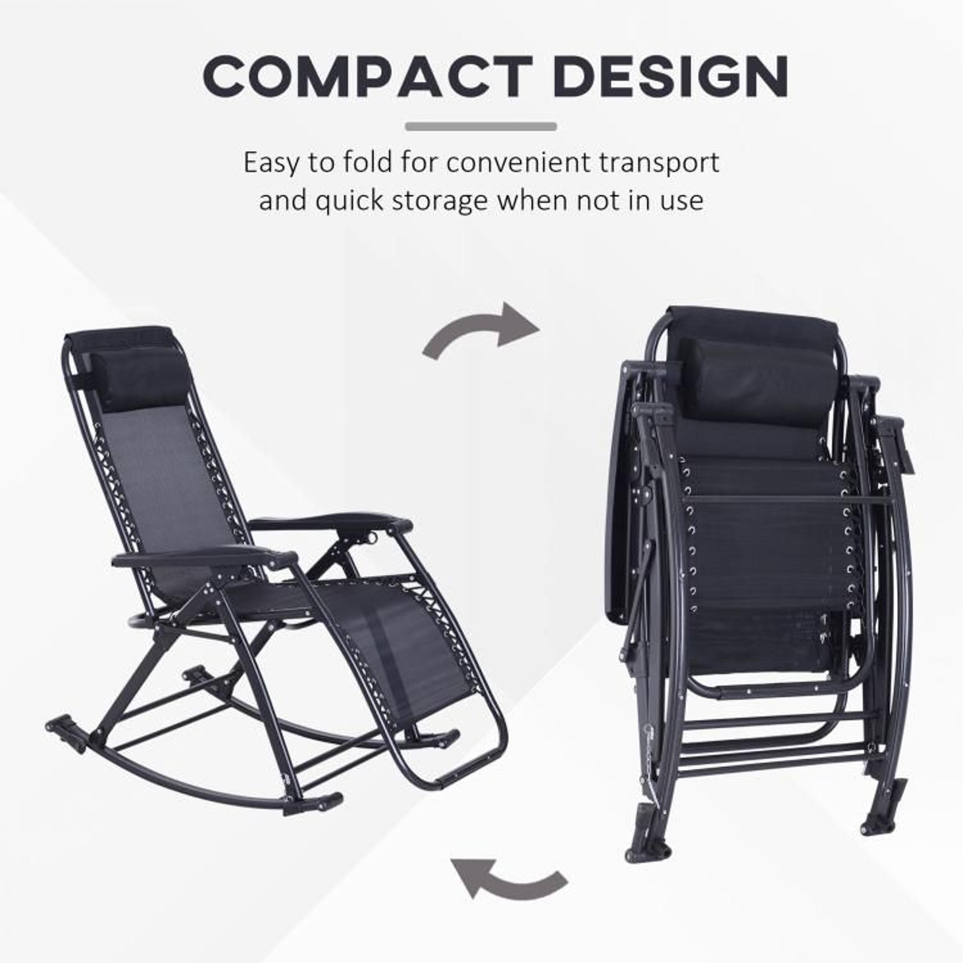 Outdoor Zero Gravity Rocking Chair With Reclining Footrest And Cup Holder 5
