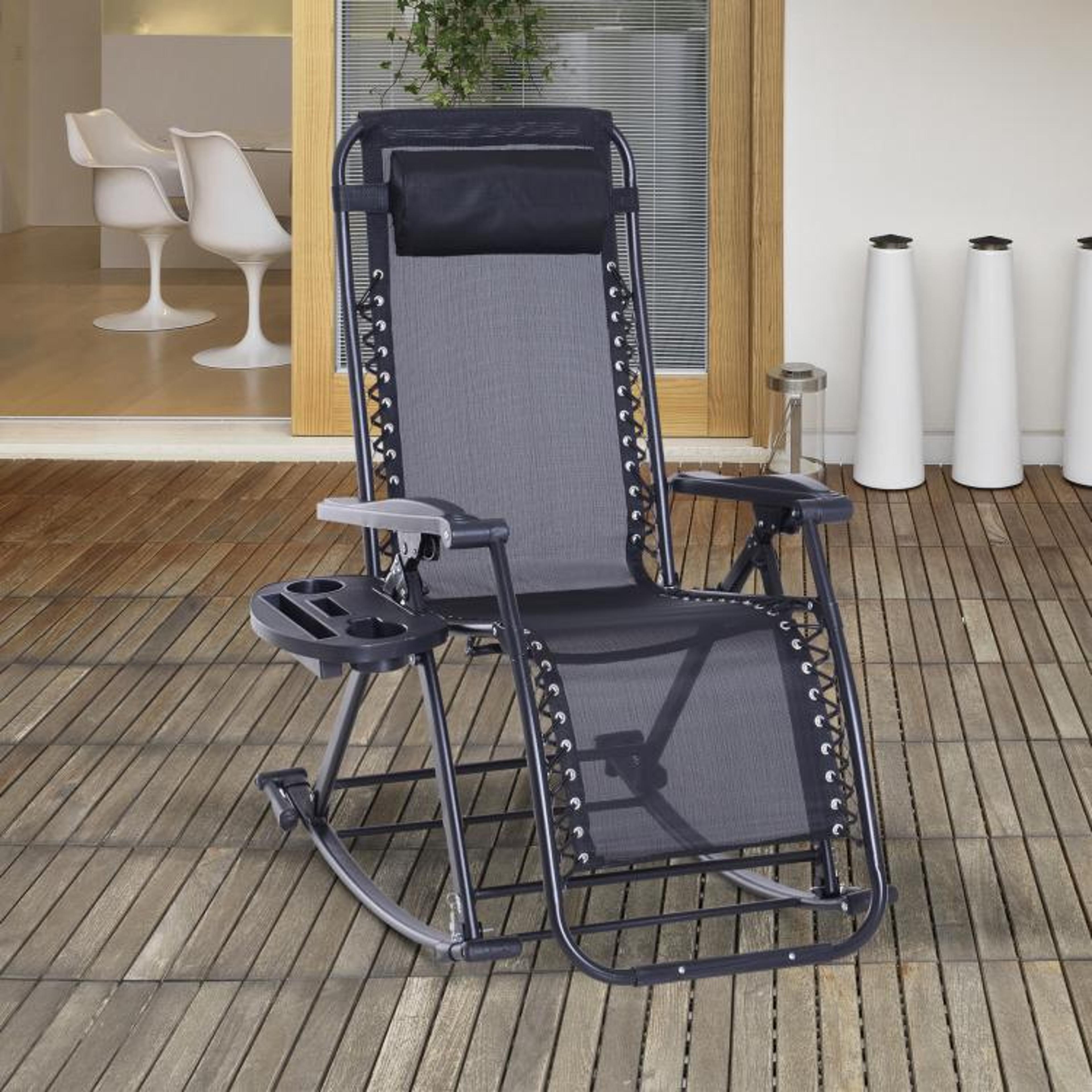 Outdoor Zero Gravity Rocking Chair With Reclining Footrest And Cup Holder 3