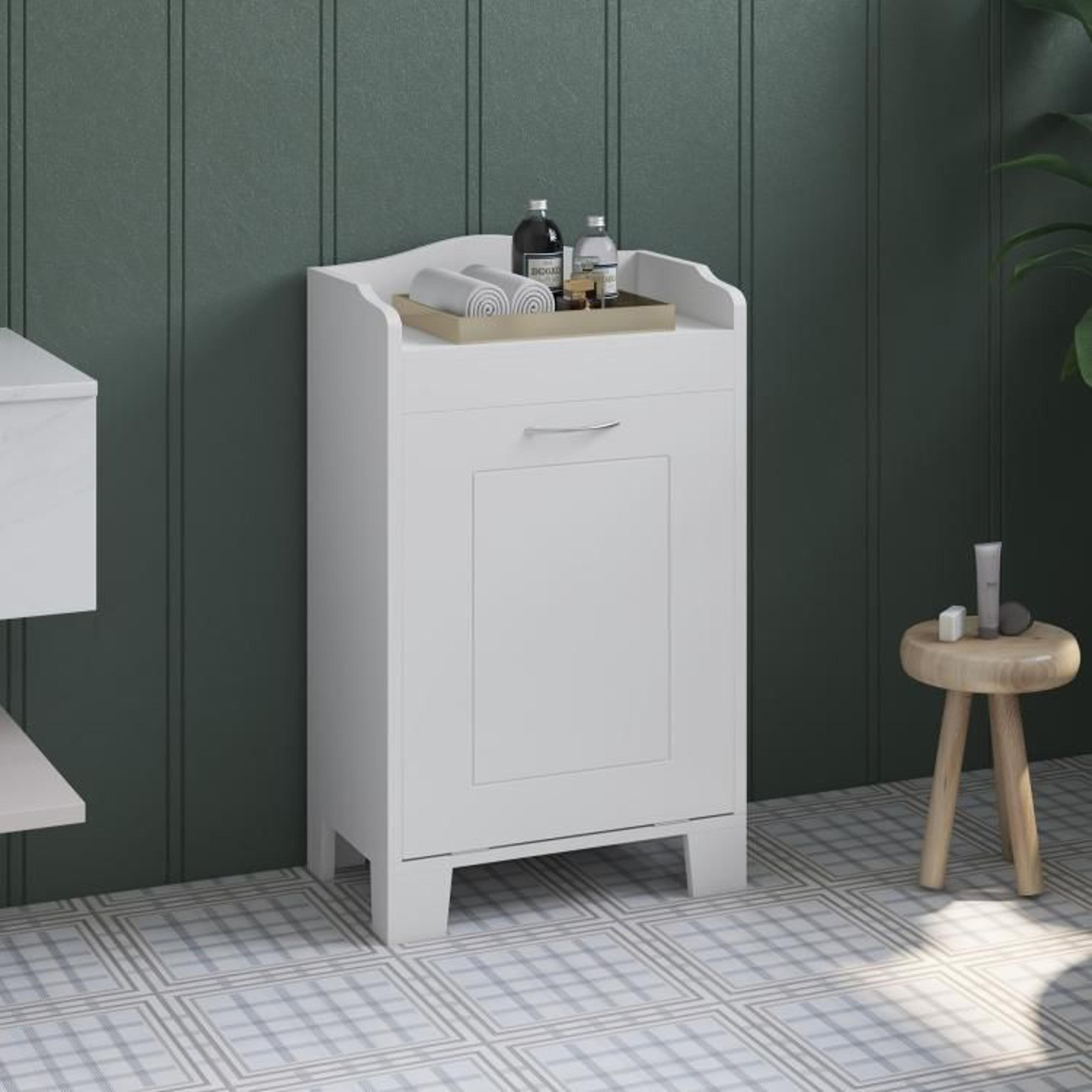 TiltOut Laundry Hamper Cabinet With Hidden Storage And Tabletop  White 2