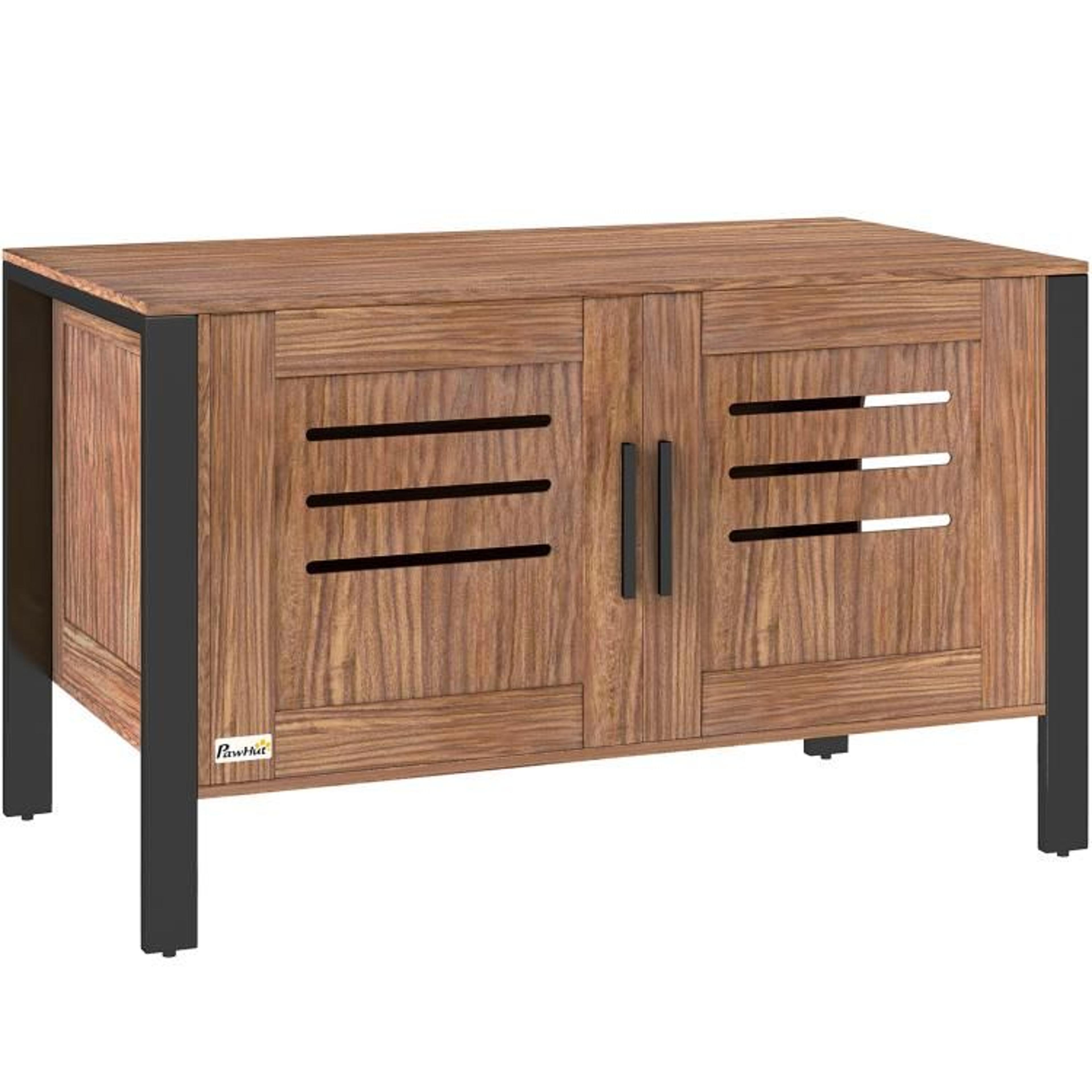 Cat Litter Box Enclosure With Scratching Board And Elevated Legs  Dark Brown 1