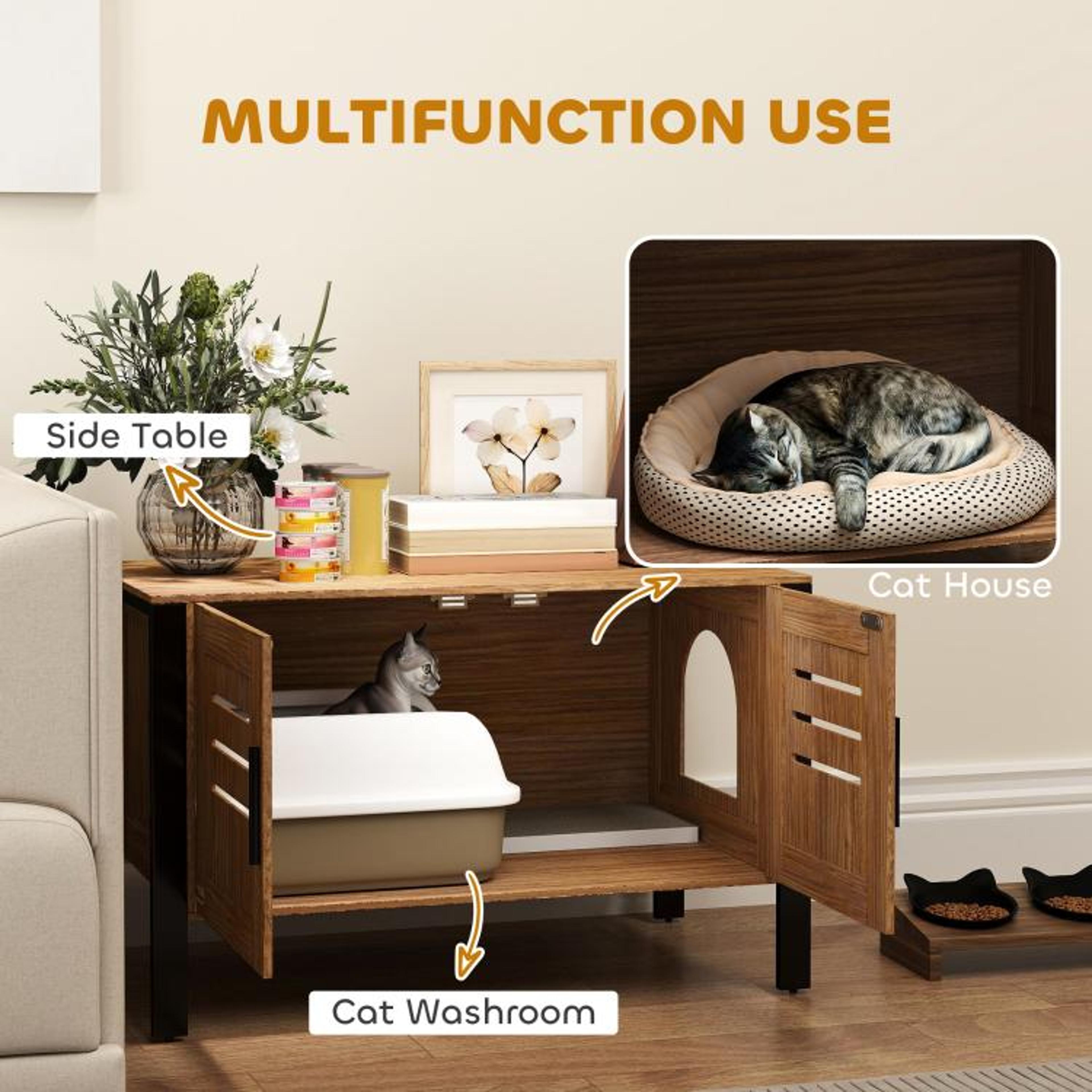Cat Litter Box Enclosure With Scratching Board And Elevated Legs  Dark Brown 6