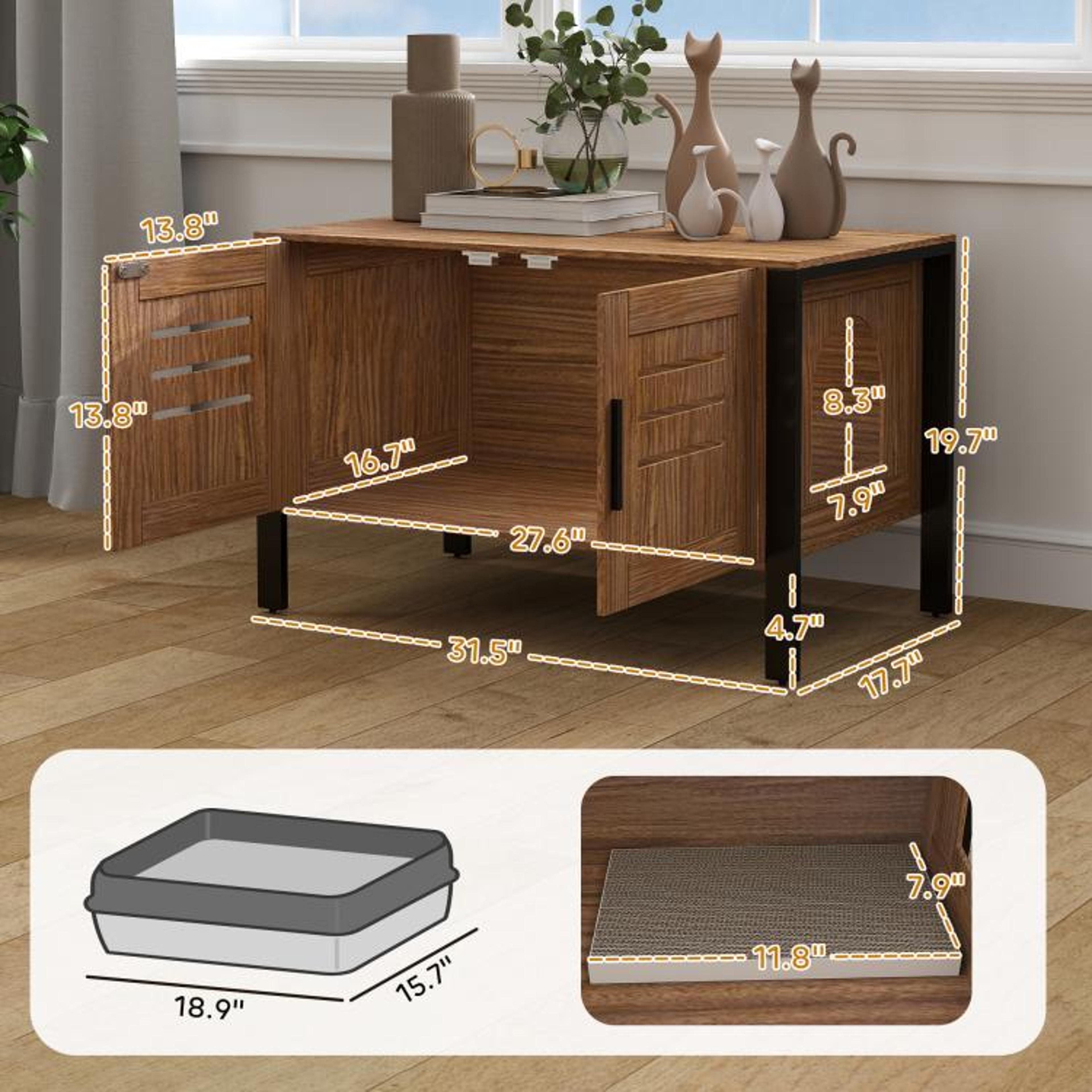 Cat Litter Box Enclosure With Scratching Board And Elevated Legs  Dark Brown 4