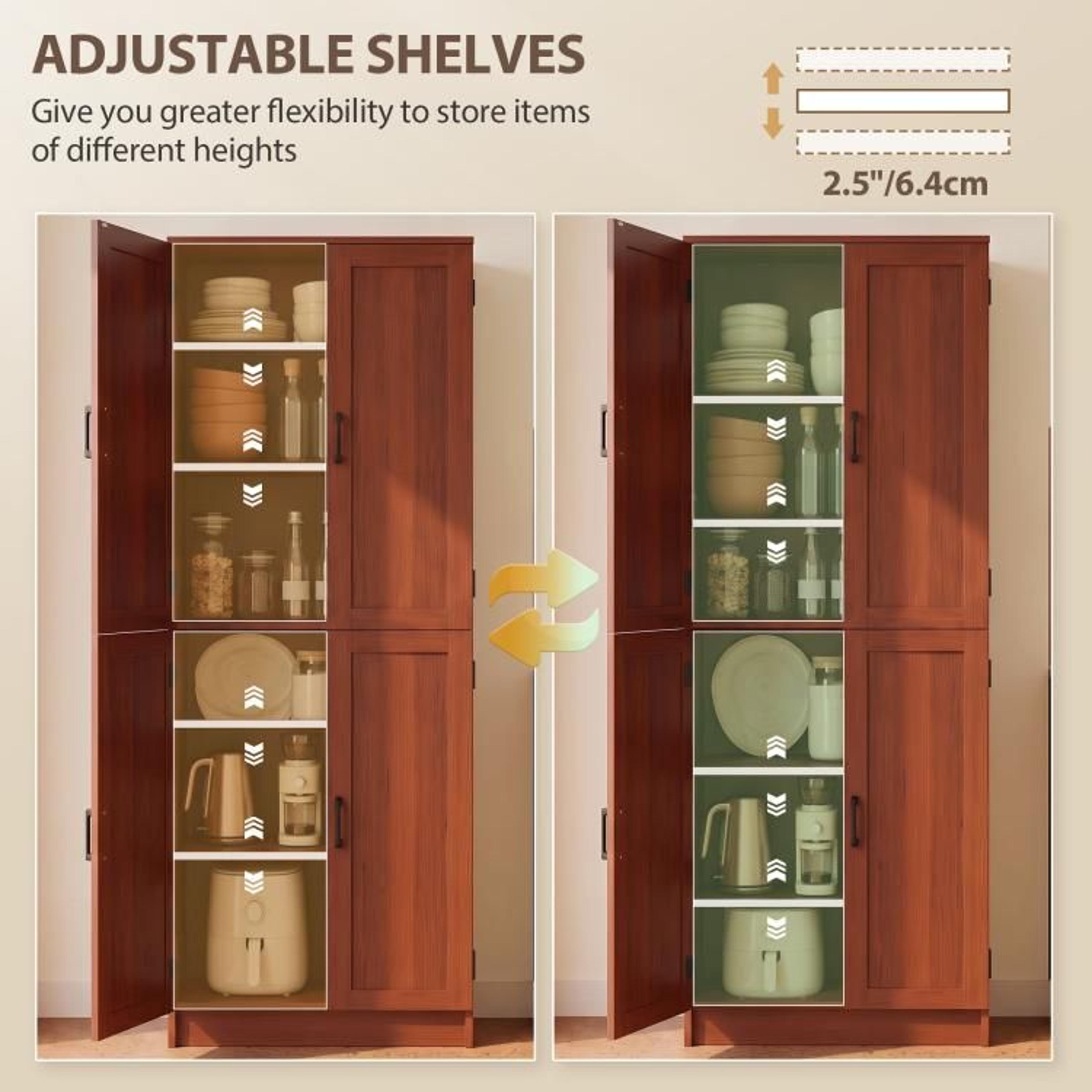 Freestanding Kitchen Pantry Cabinet With 4 Doors And Adjustable Shelves  Dark Brown 5