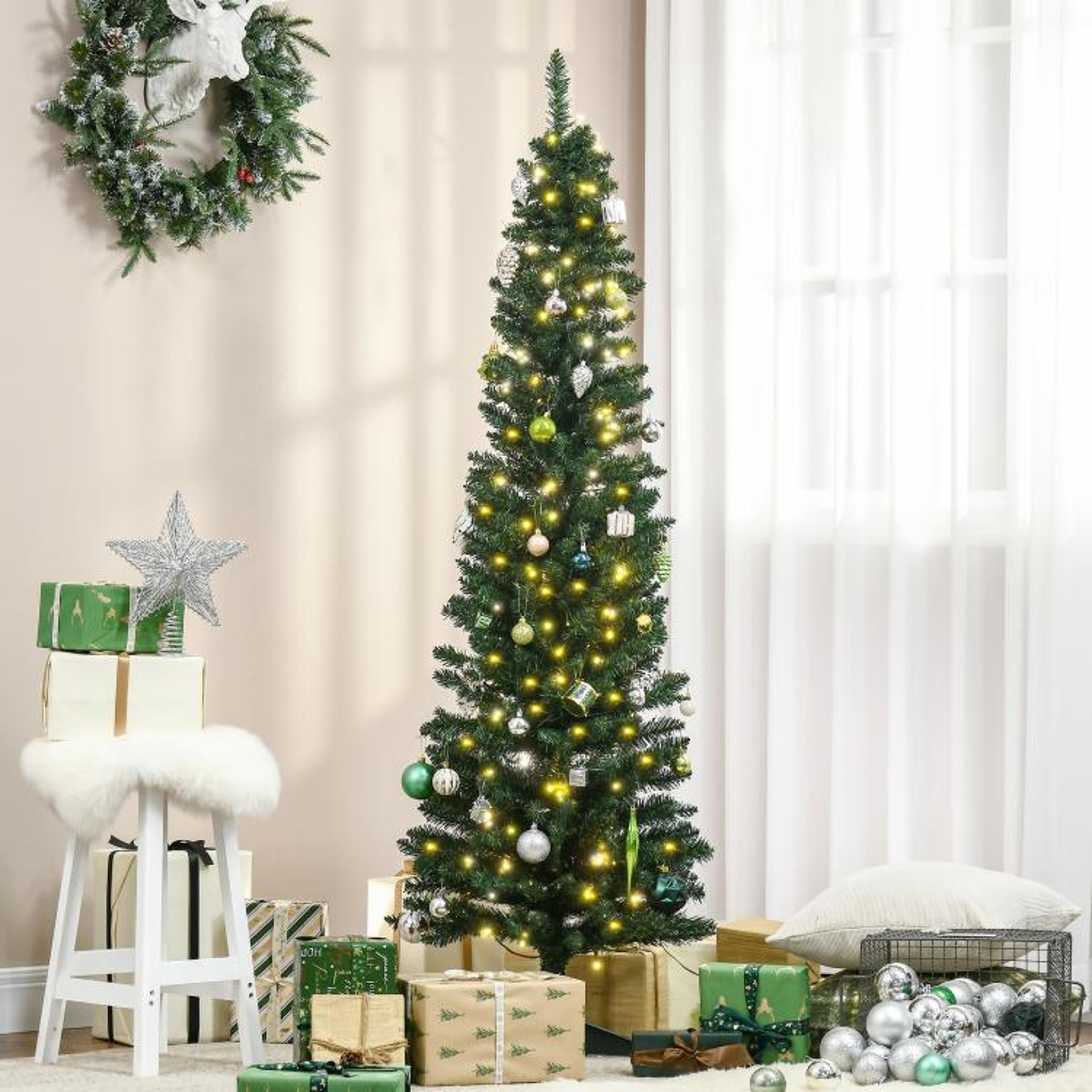 6 Ft PreLit Slim Pencil Christmas Tree With 200 Warm White LED Lights 3
