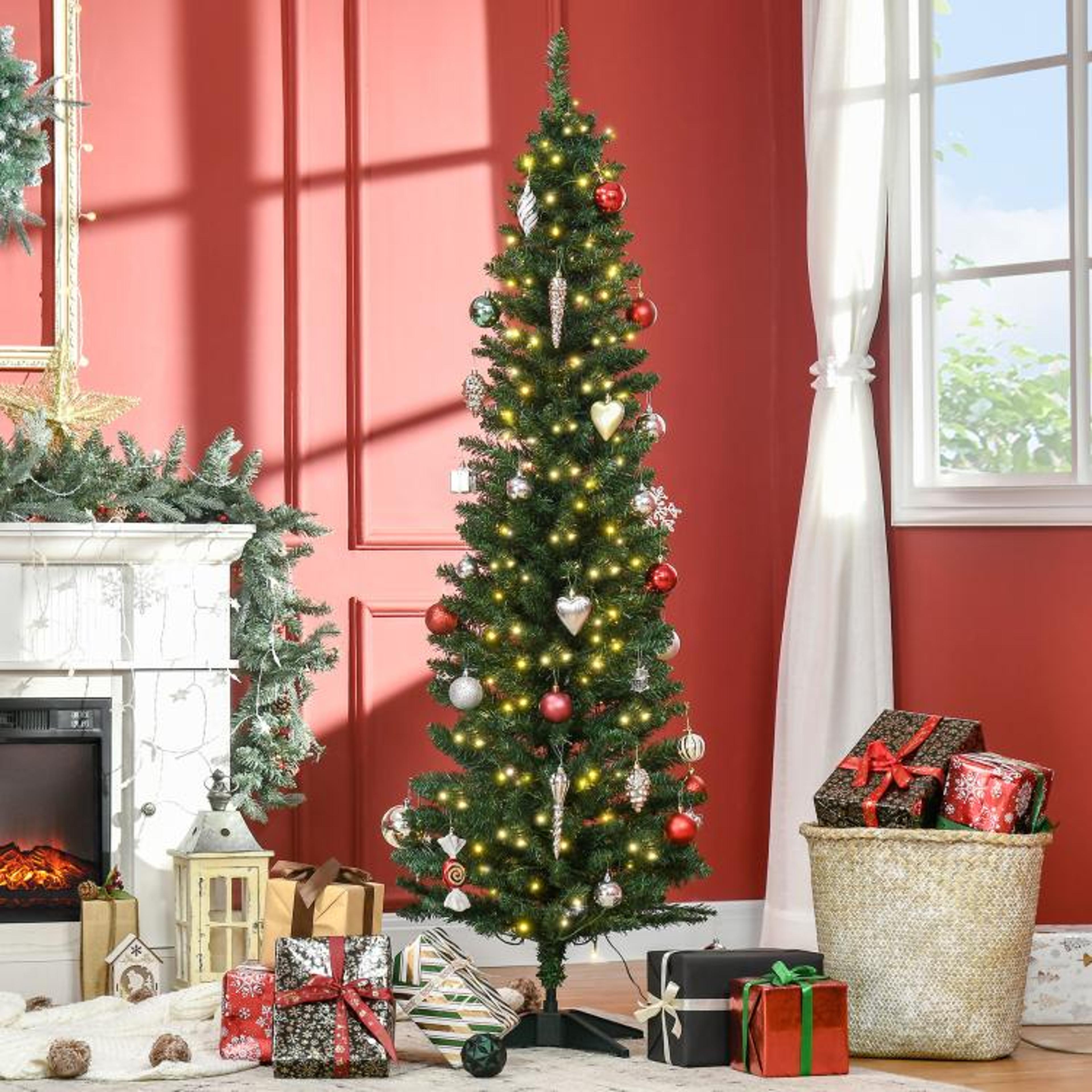 6 Ft PreLit Slim Pencil Christmas Tree With 200 Warm White LED Lights 2