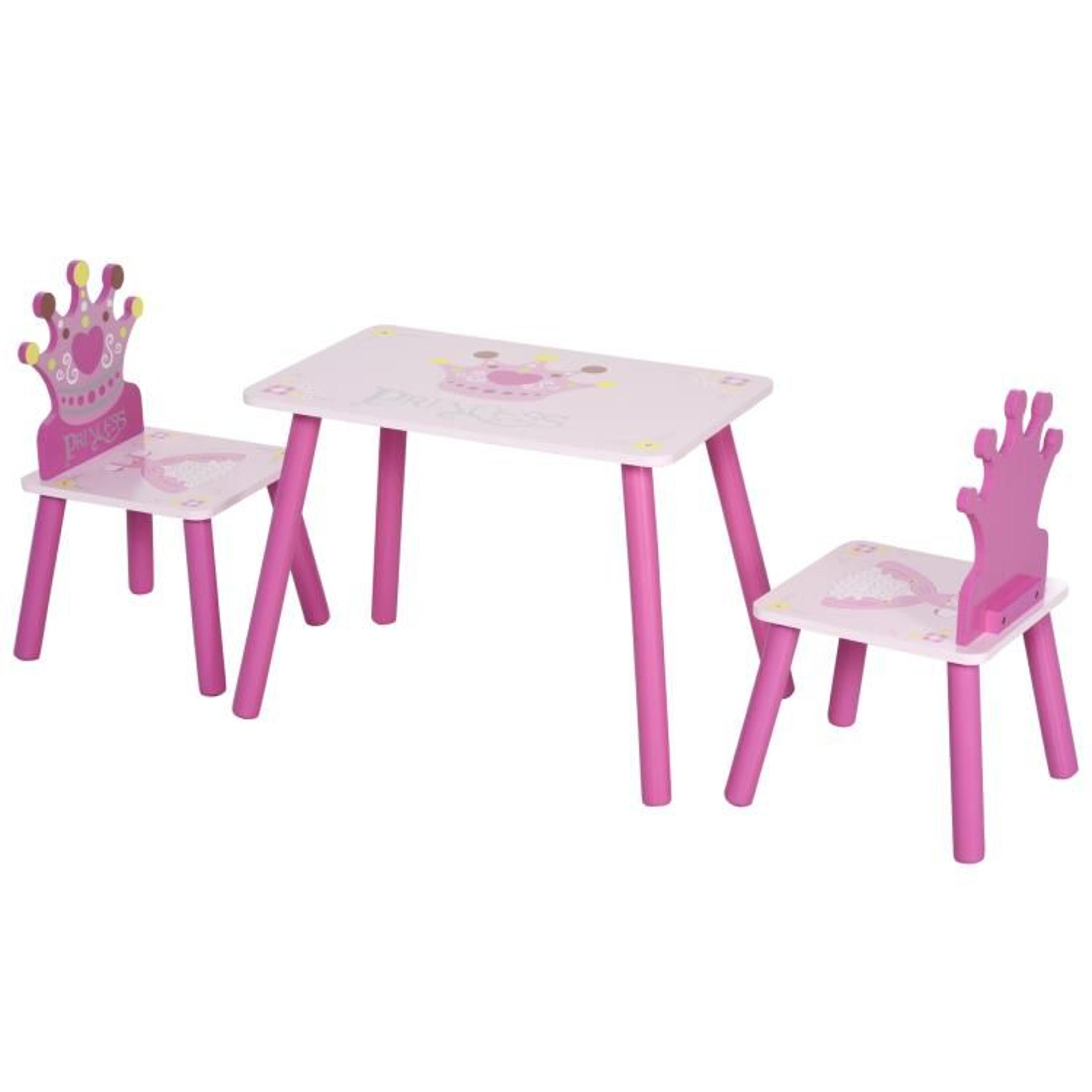 kids wooden table and chair set with crown design in pink