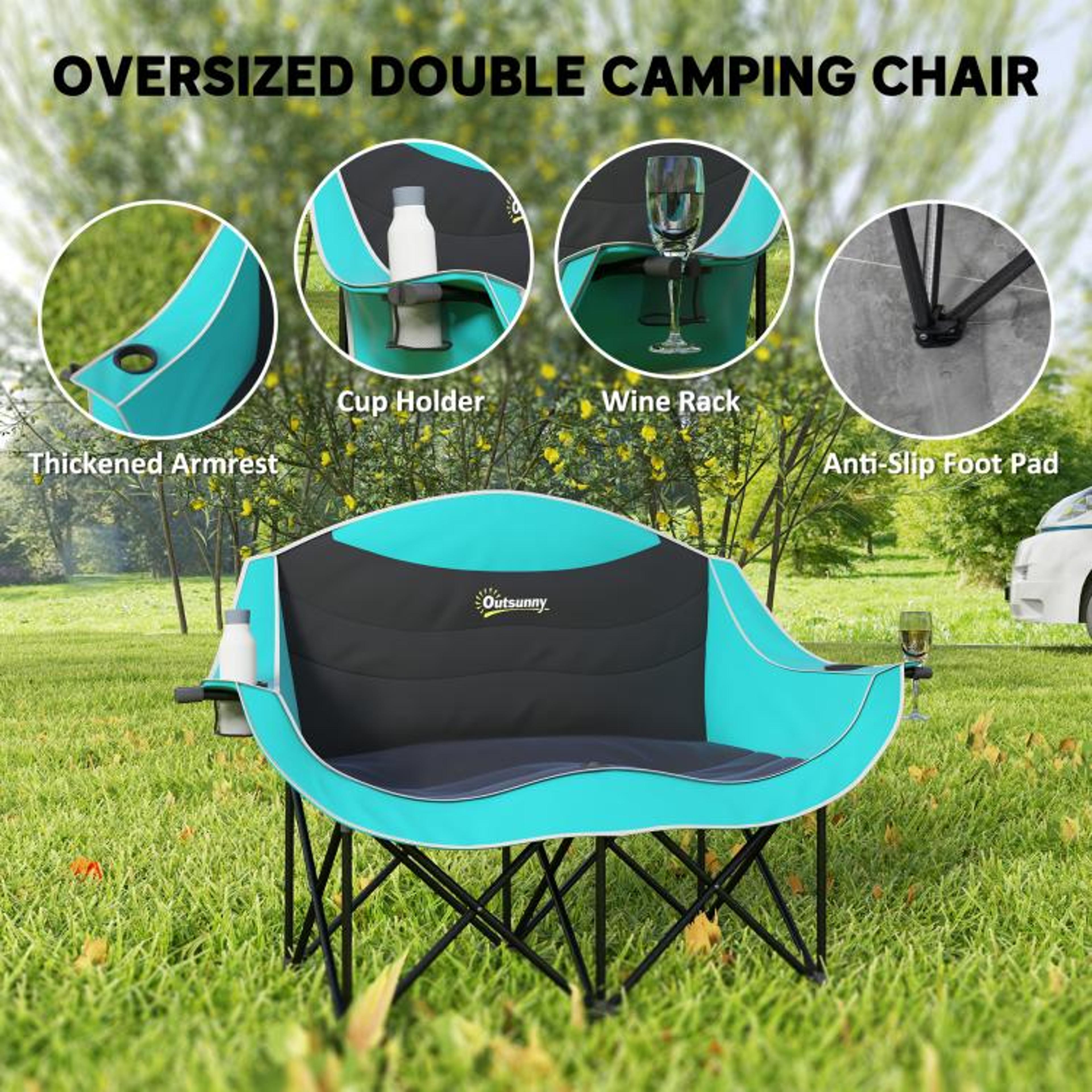 Double Folding Camping Chair With Padded Seats And Cup Holders Green 6