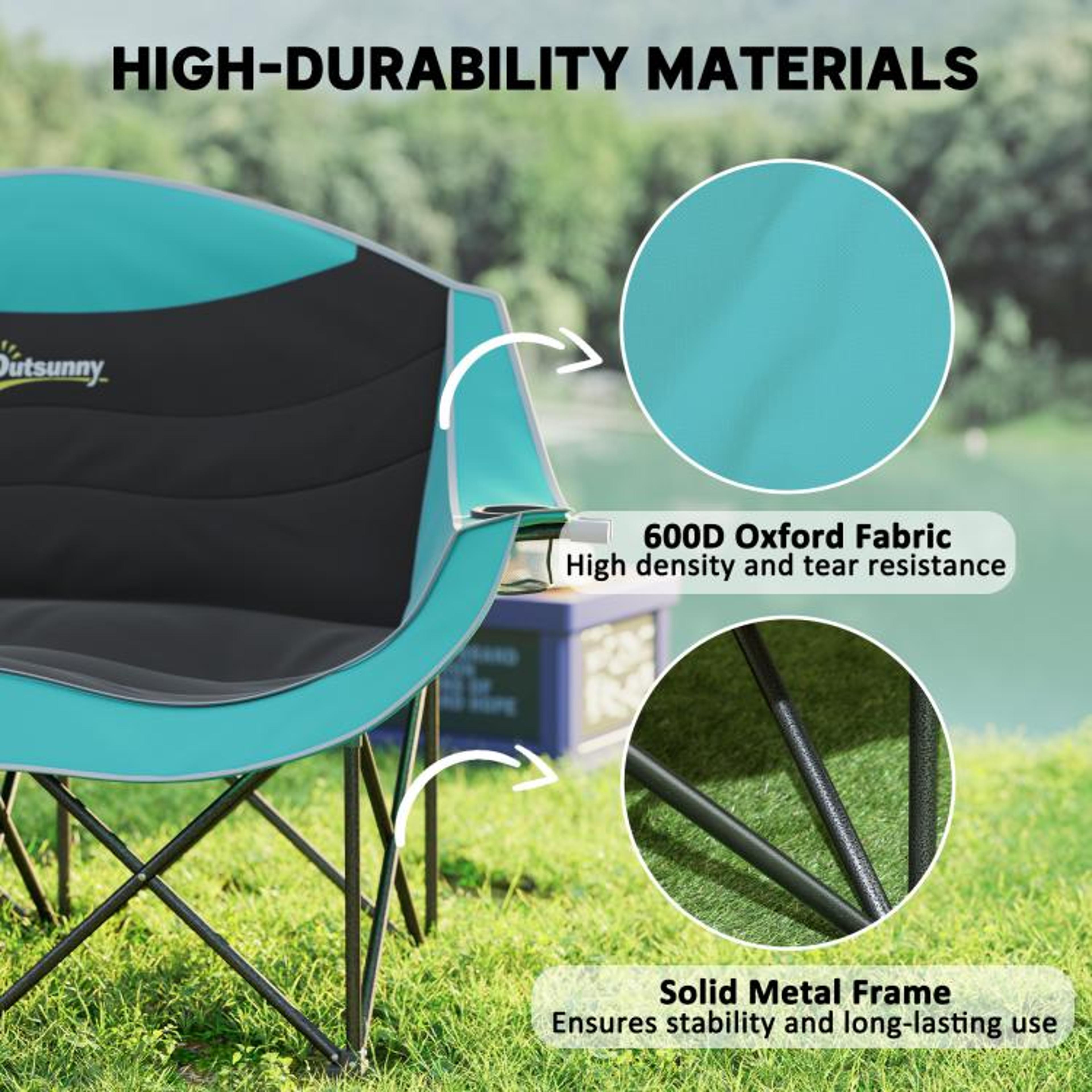 Double Folding Camping Chair With Padded Seats And Cup Holders Green 5