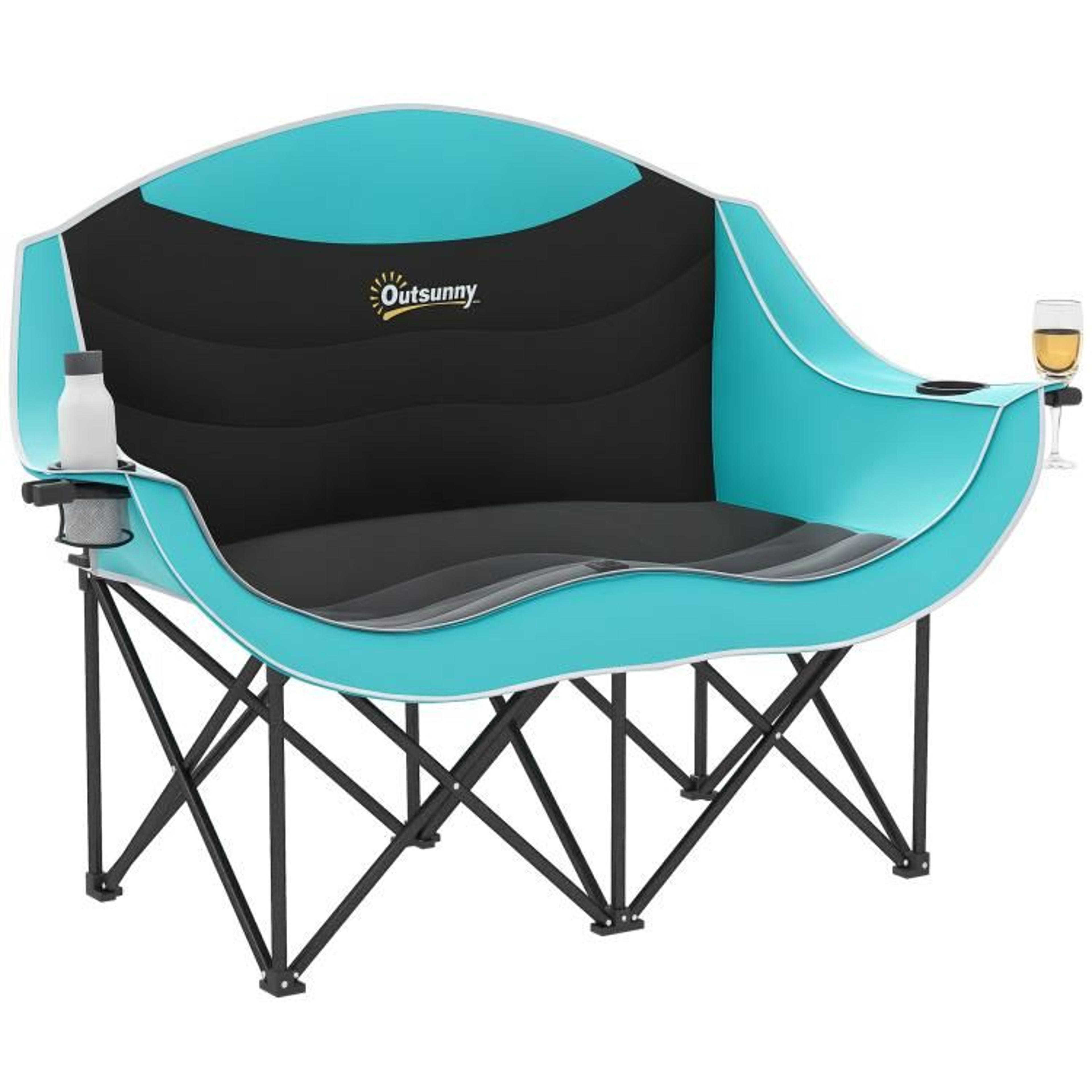double folding camping chair with padded seats and cup holders green