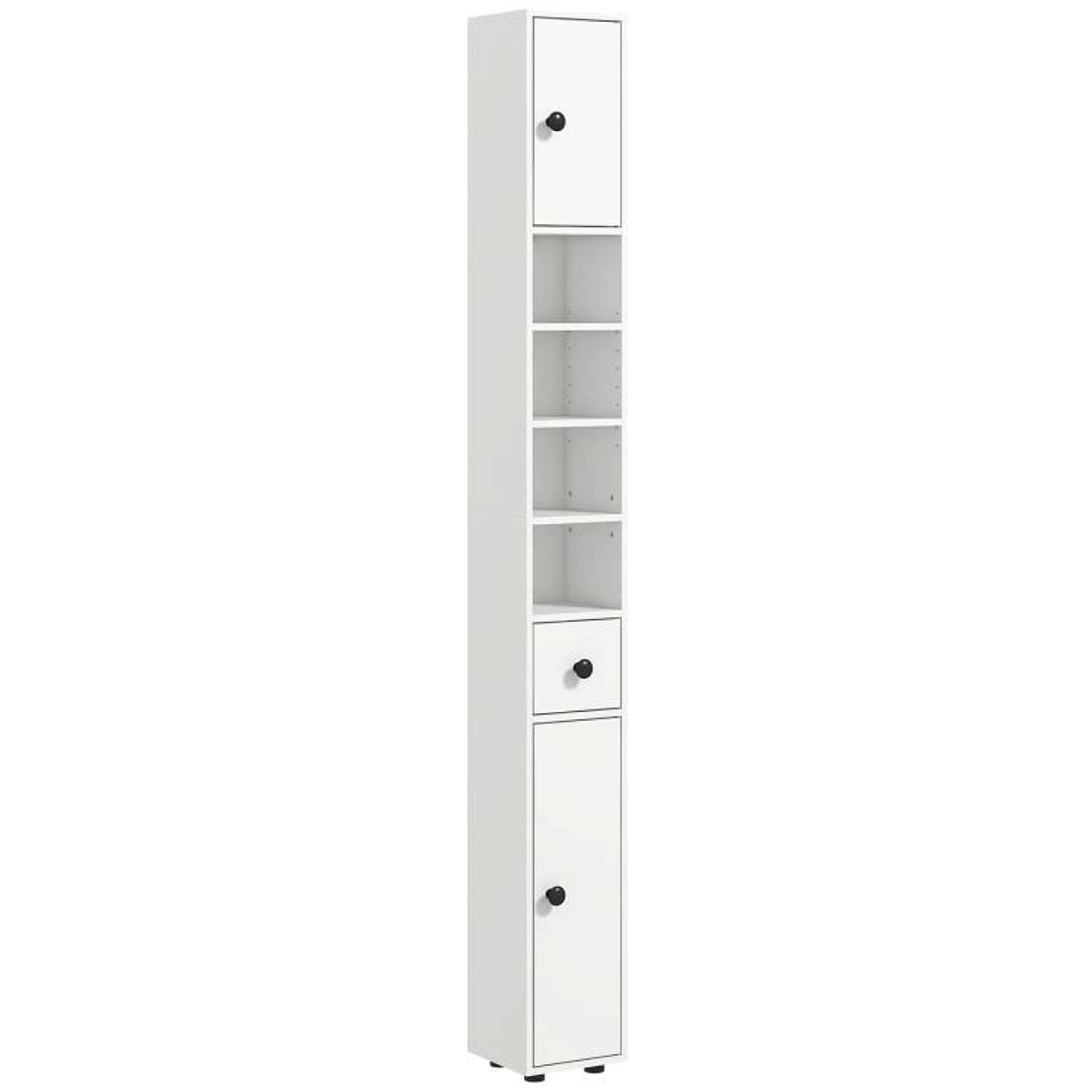 71-inch narrow bathroom storage cabinet with adjustable shelves in white