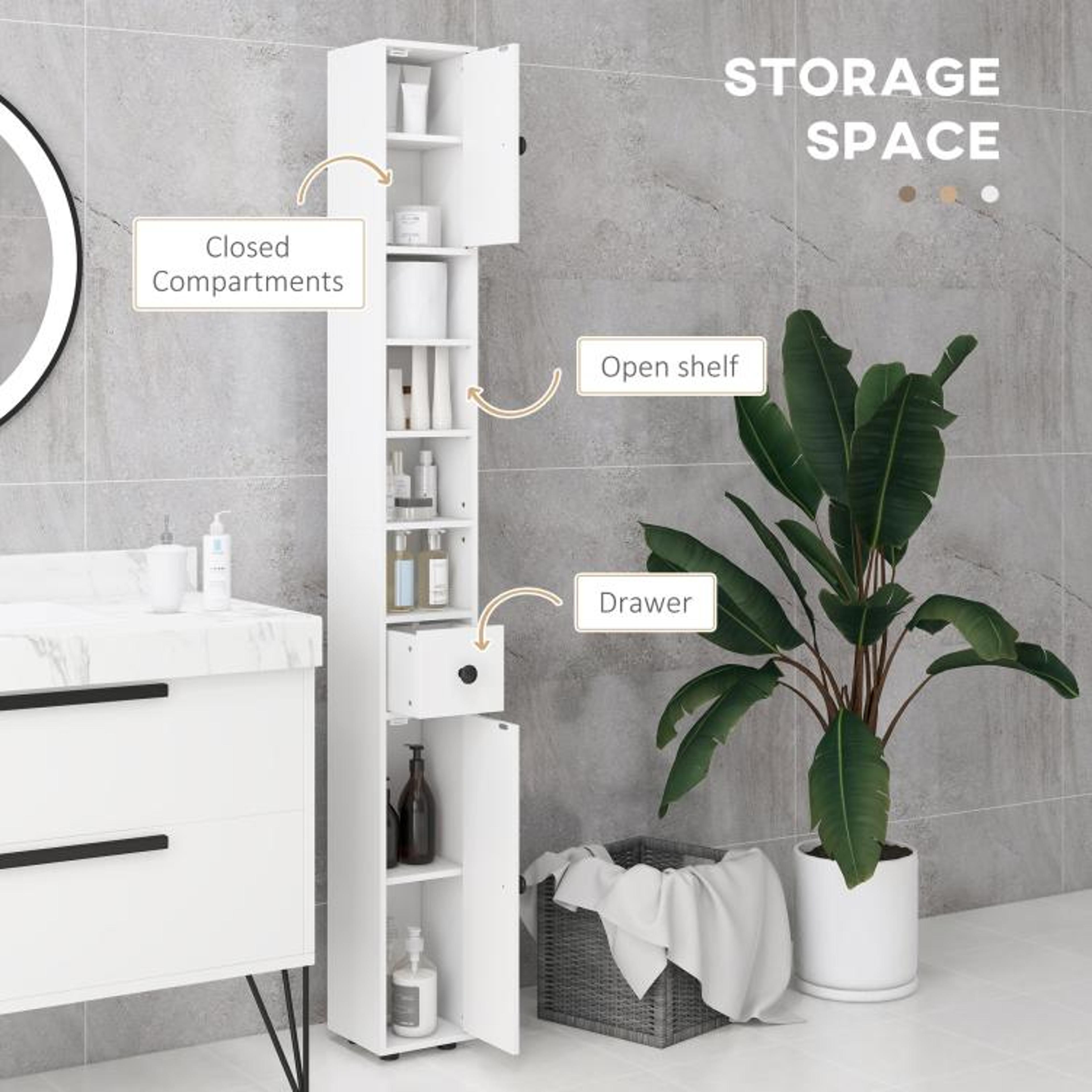 71Inch Narrow Bathroom Storage Cabinet With Adjustable Shelves In White 5