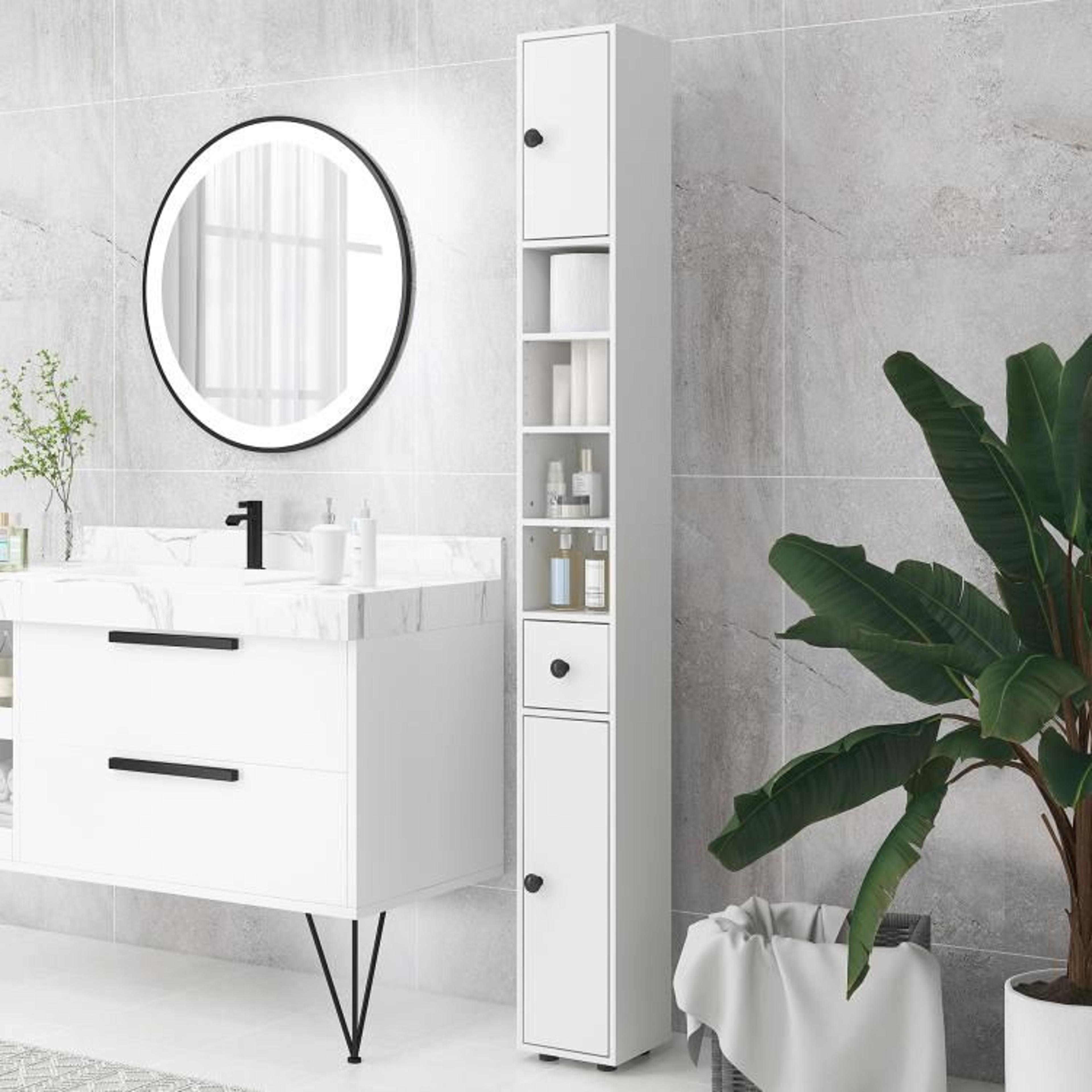 71Inch Narrow Bathroom Storage Cabinet With Adjustable Shelves In White 1
