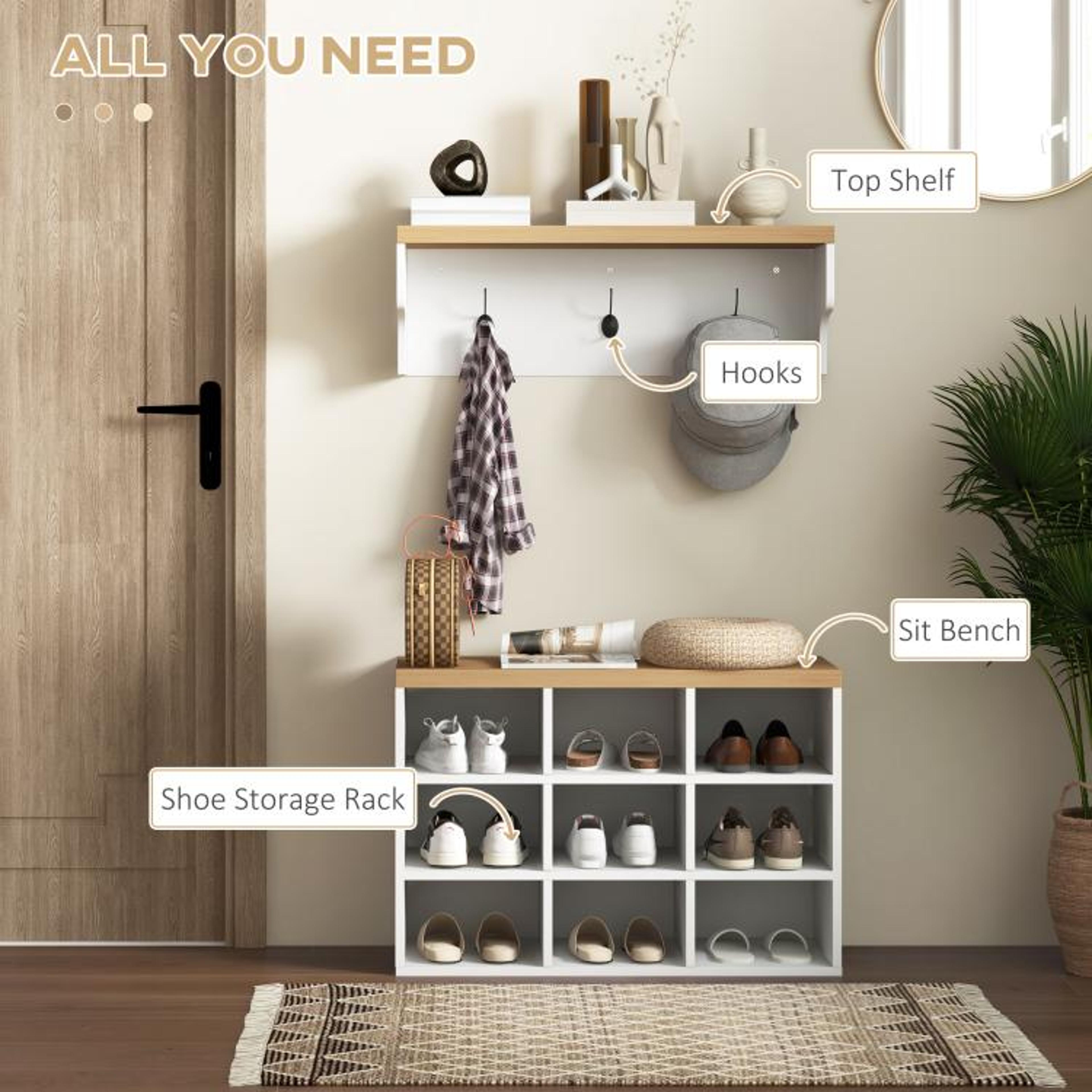 2in1 Coat Rack And Shoe Storage Bench With 5 Hooks And 9Pair Shoe Rack 6