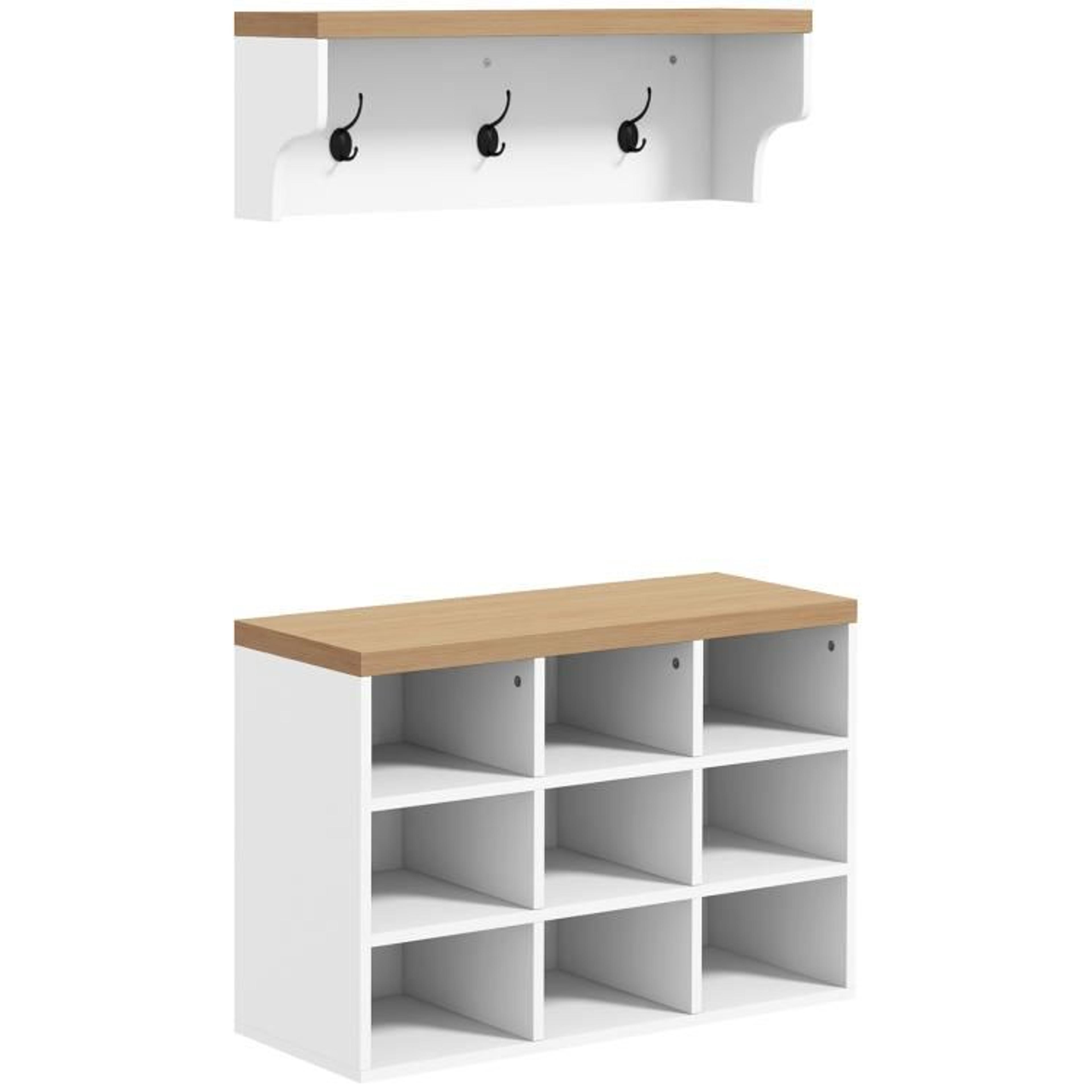 2-in-1 coat rack and shoe storage bench with 5 hooks and 9-pair shoe rack