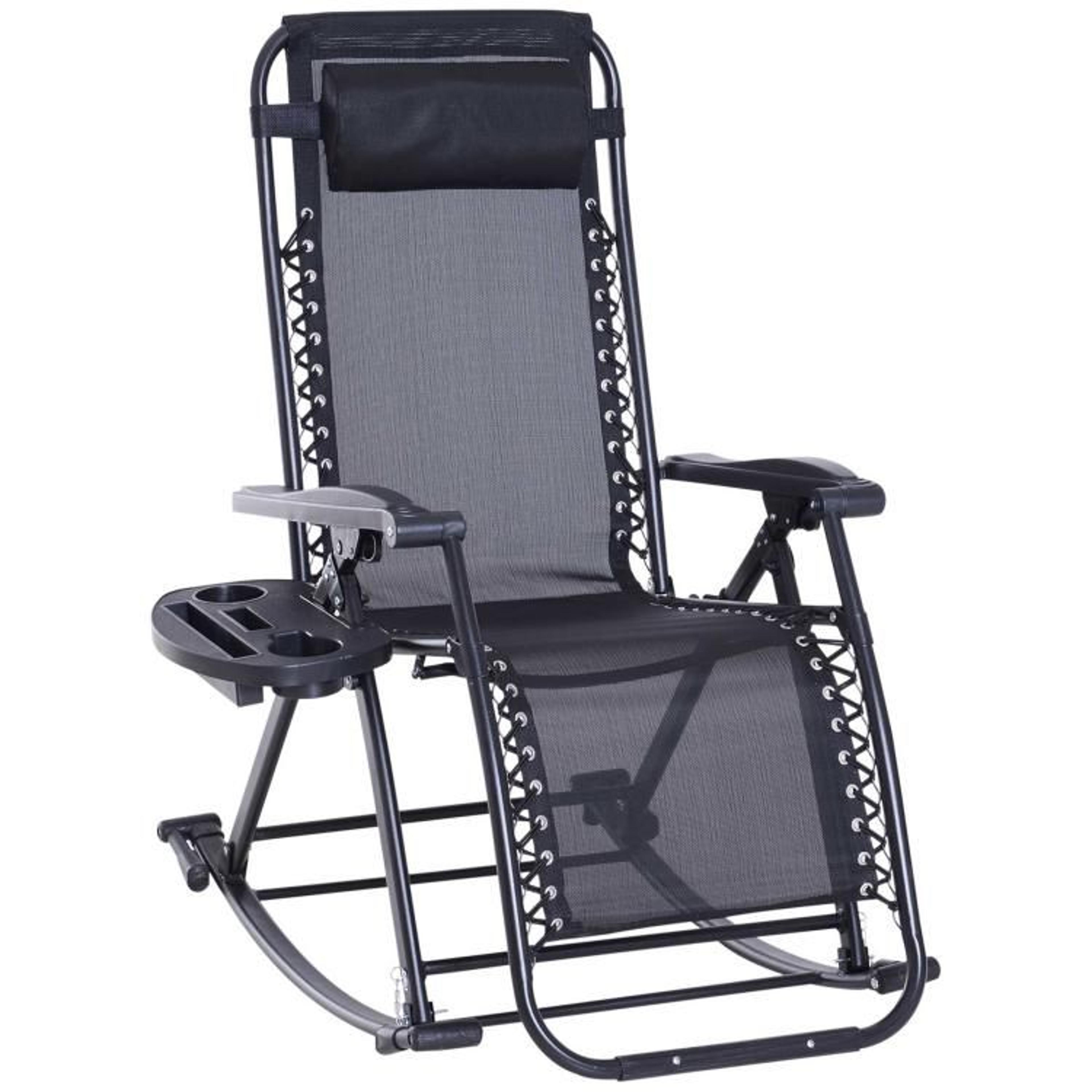 outdoor zero gravity rocking chair with reclining backrest and folding frame  black