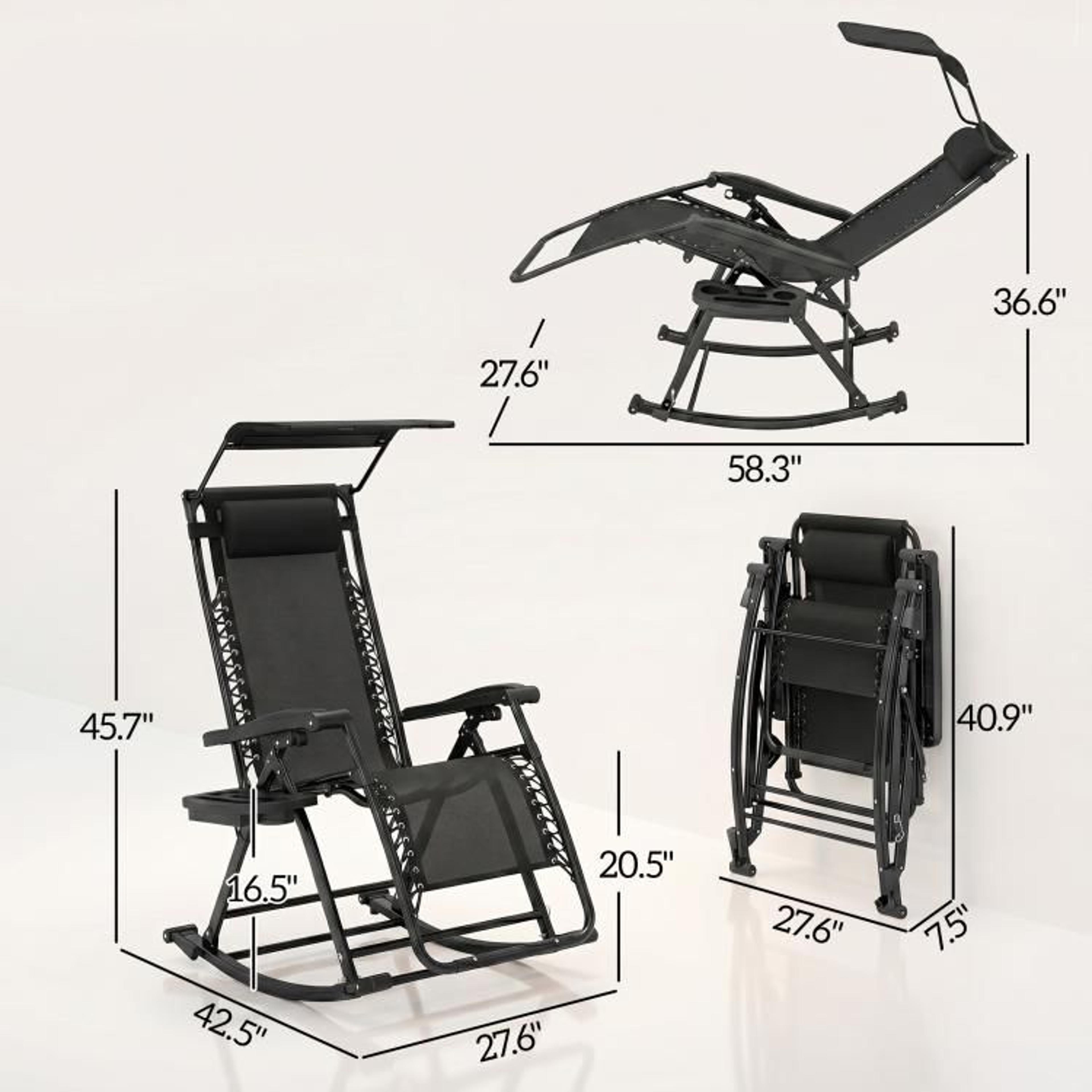 Outdoor Zero Gravity Rocking Chair With Reclining Backrest And Folding Frame  Black 4
