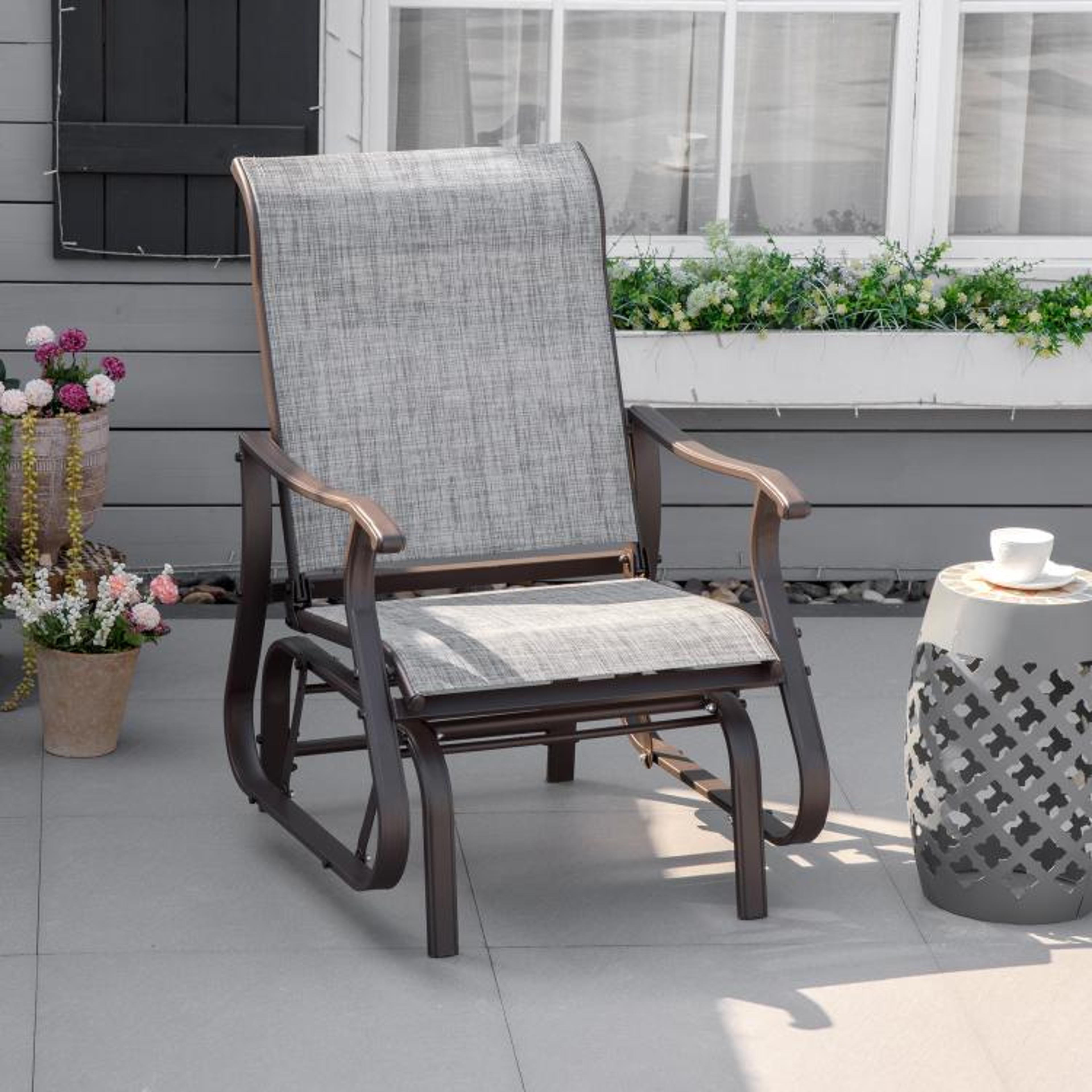 Outdoor Glider Chair With Steel Frame And Breathable Mesh Seat  Gray 3