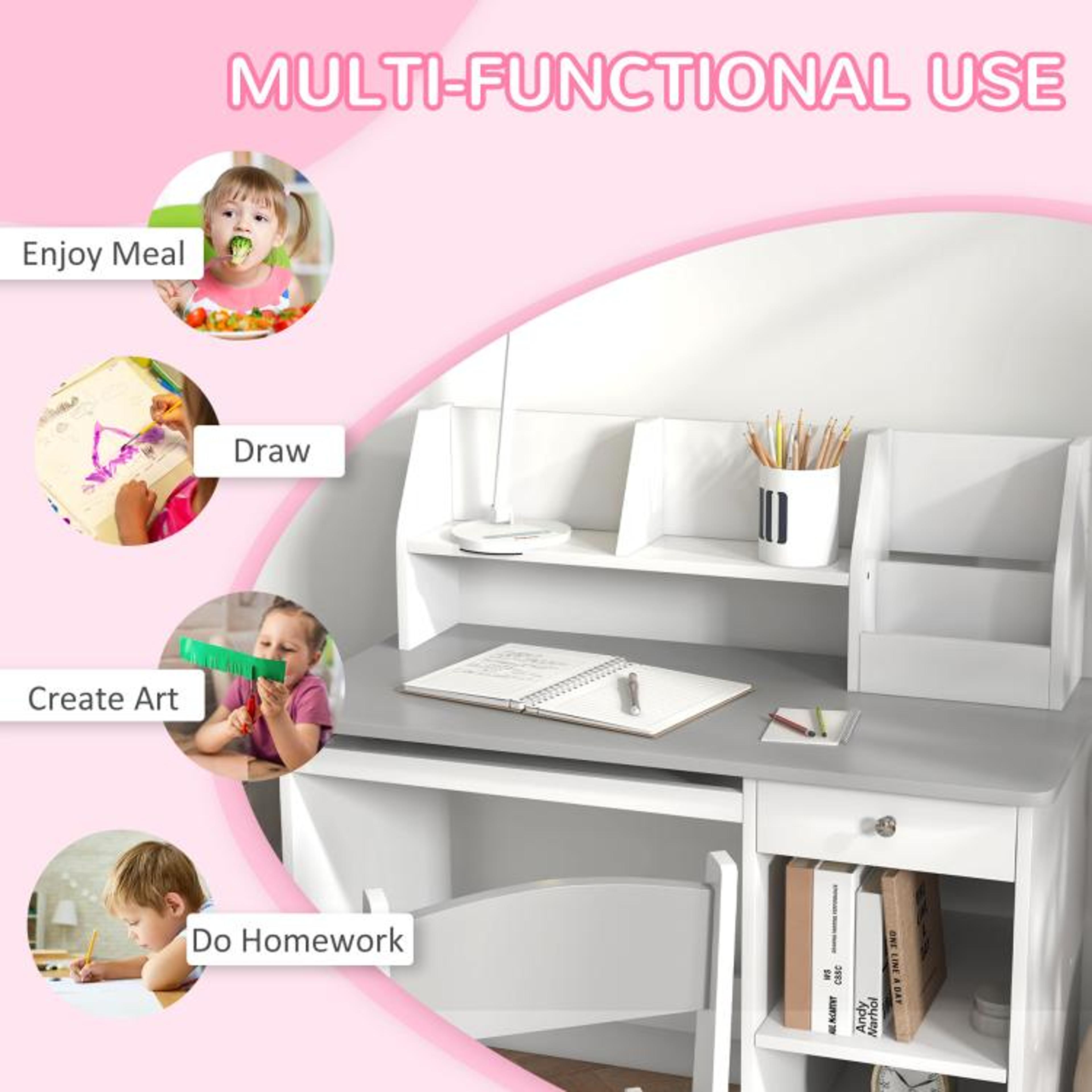 Kids Study Desk And Chair Set With Storage For Ages 58  Gray 5