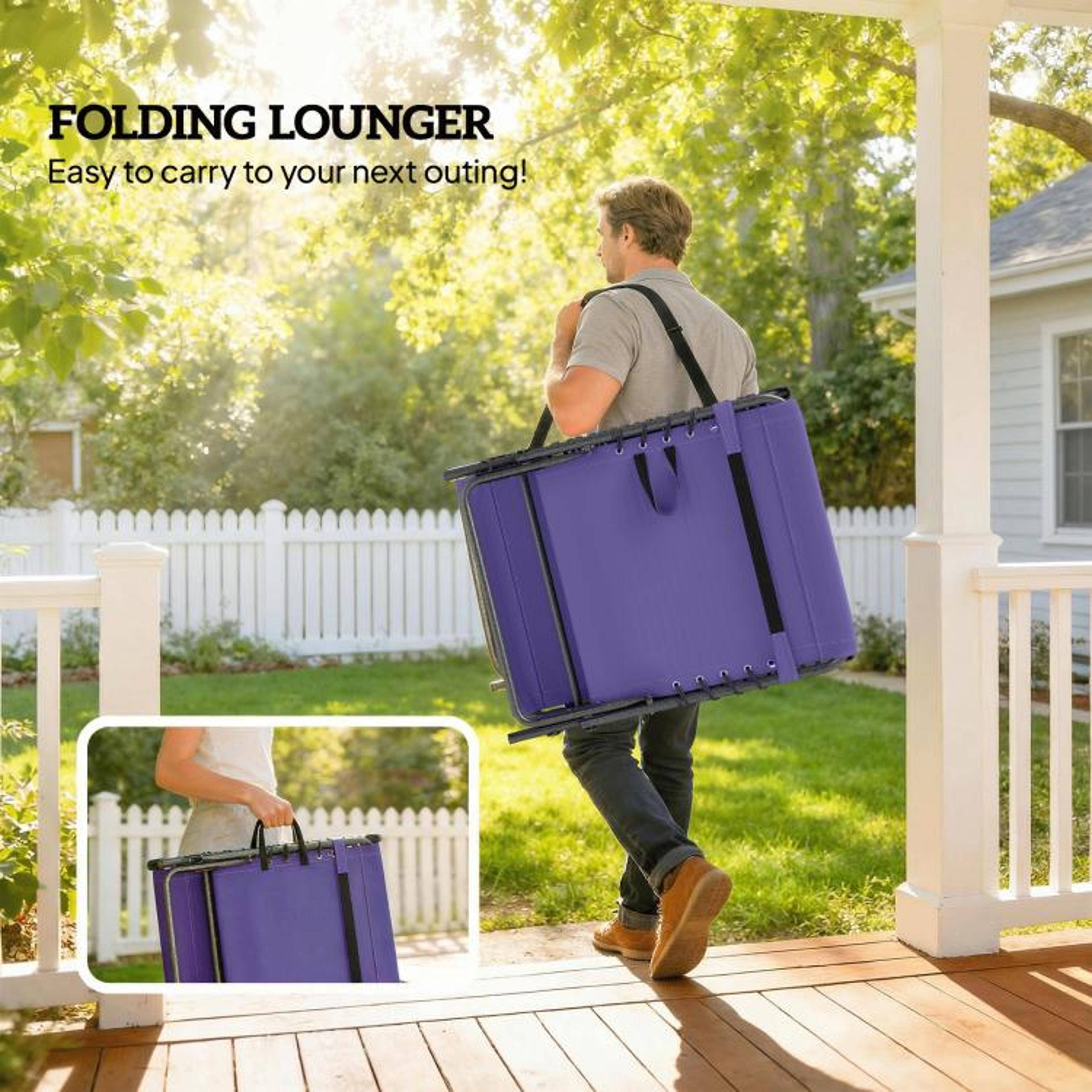 Folding Outdoor Chaise Lounge Chair With  Backrest And Side Table  Purple 5