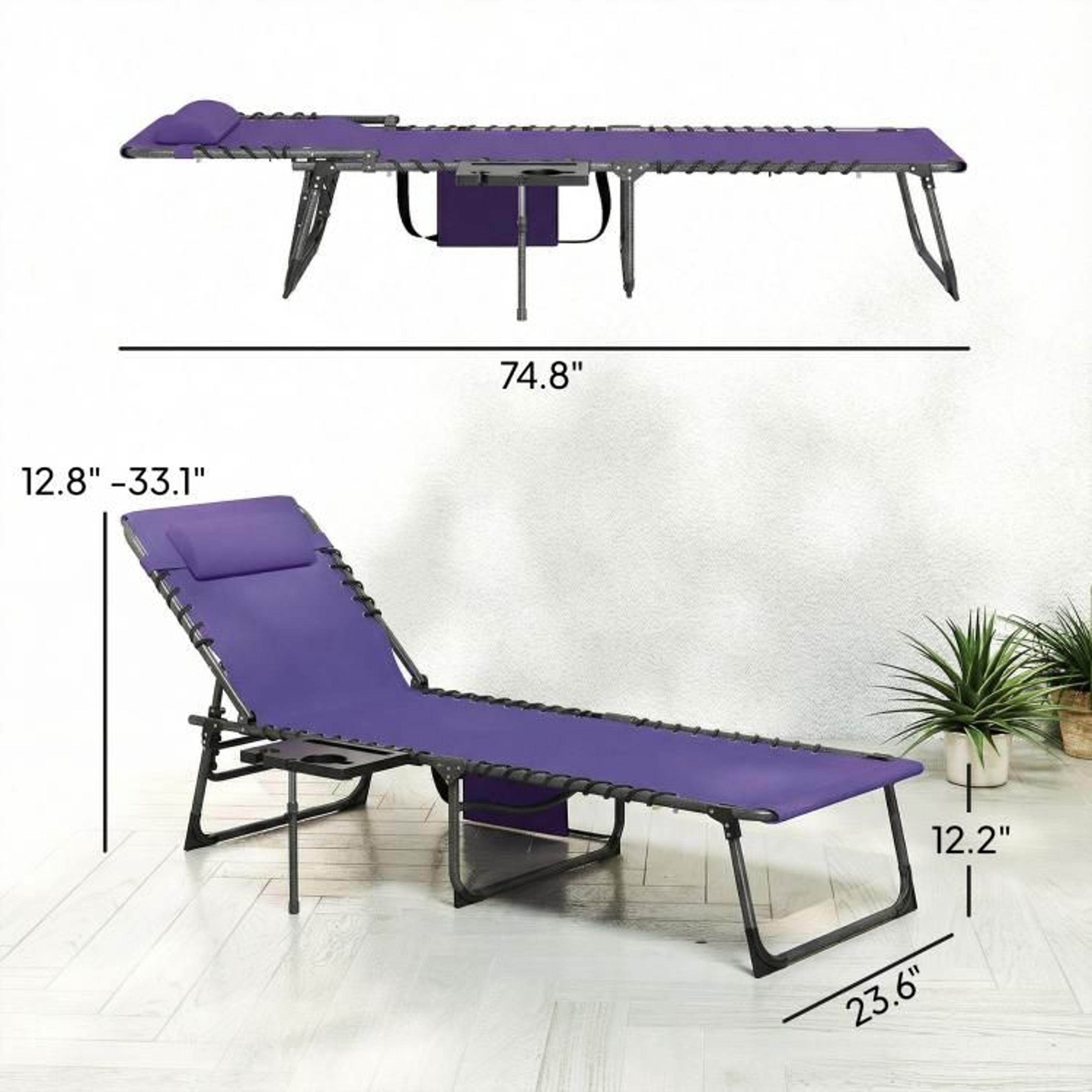 Folding Outdoor Chaise Lounge Chair With  Backrest And Side Table  Purple 4
