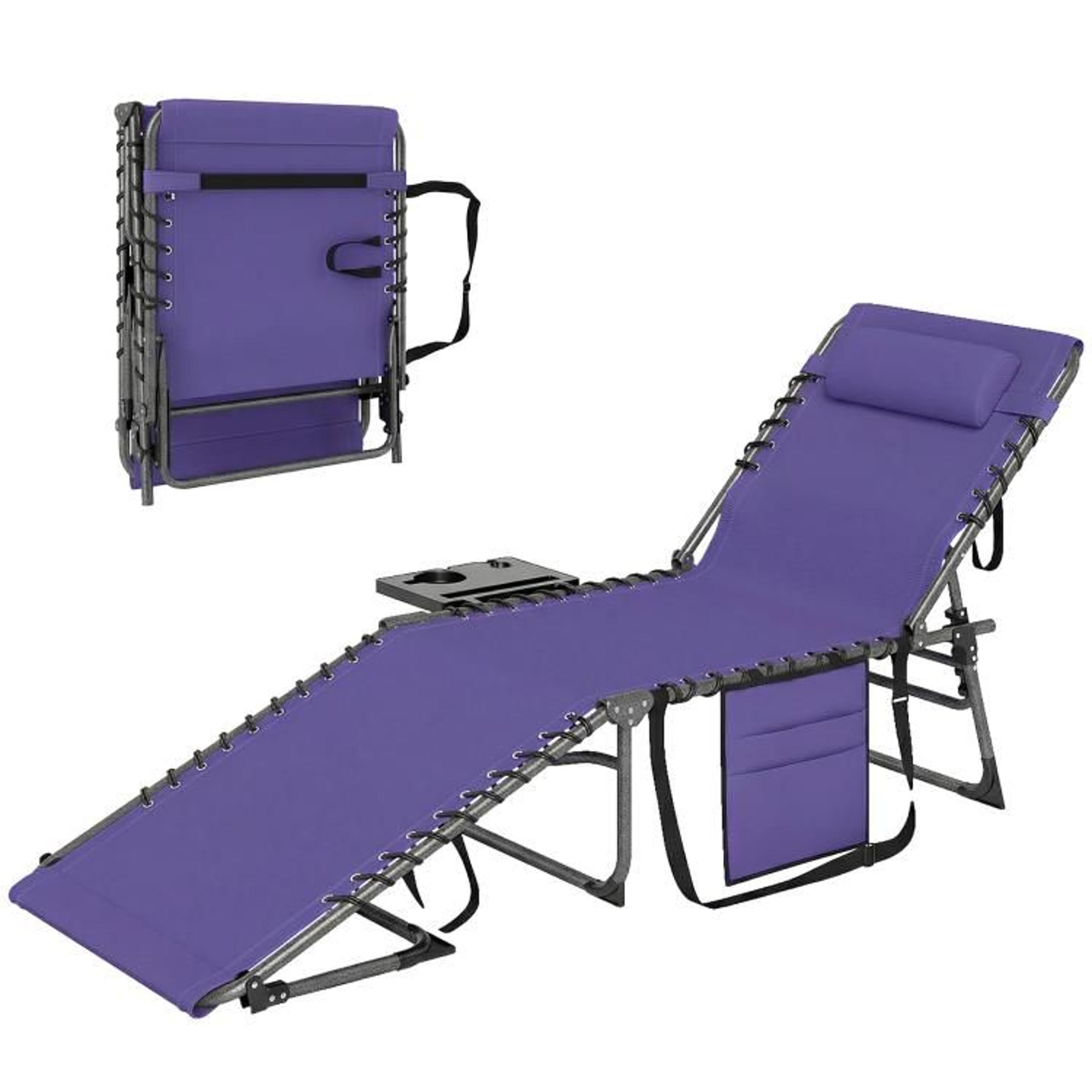 Folding Outdoor Chaise Lounge Chair With  Backrest And Side Table  Purple 1
