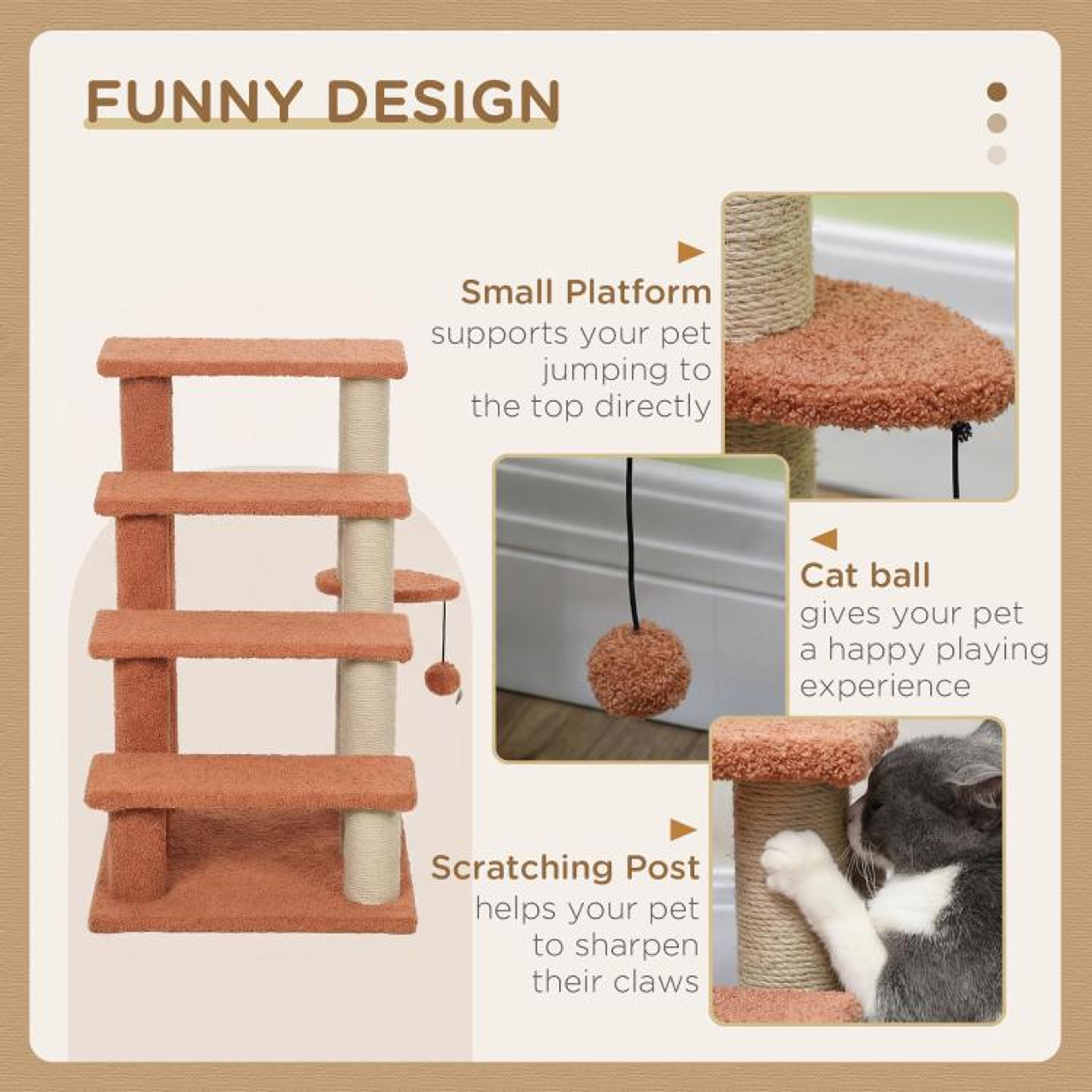 Cat Stairs With Scratching Posts And Hanging Toy Ball For Beds And Sofas Brown 5