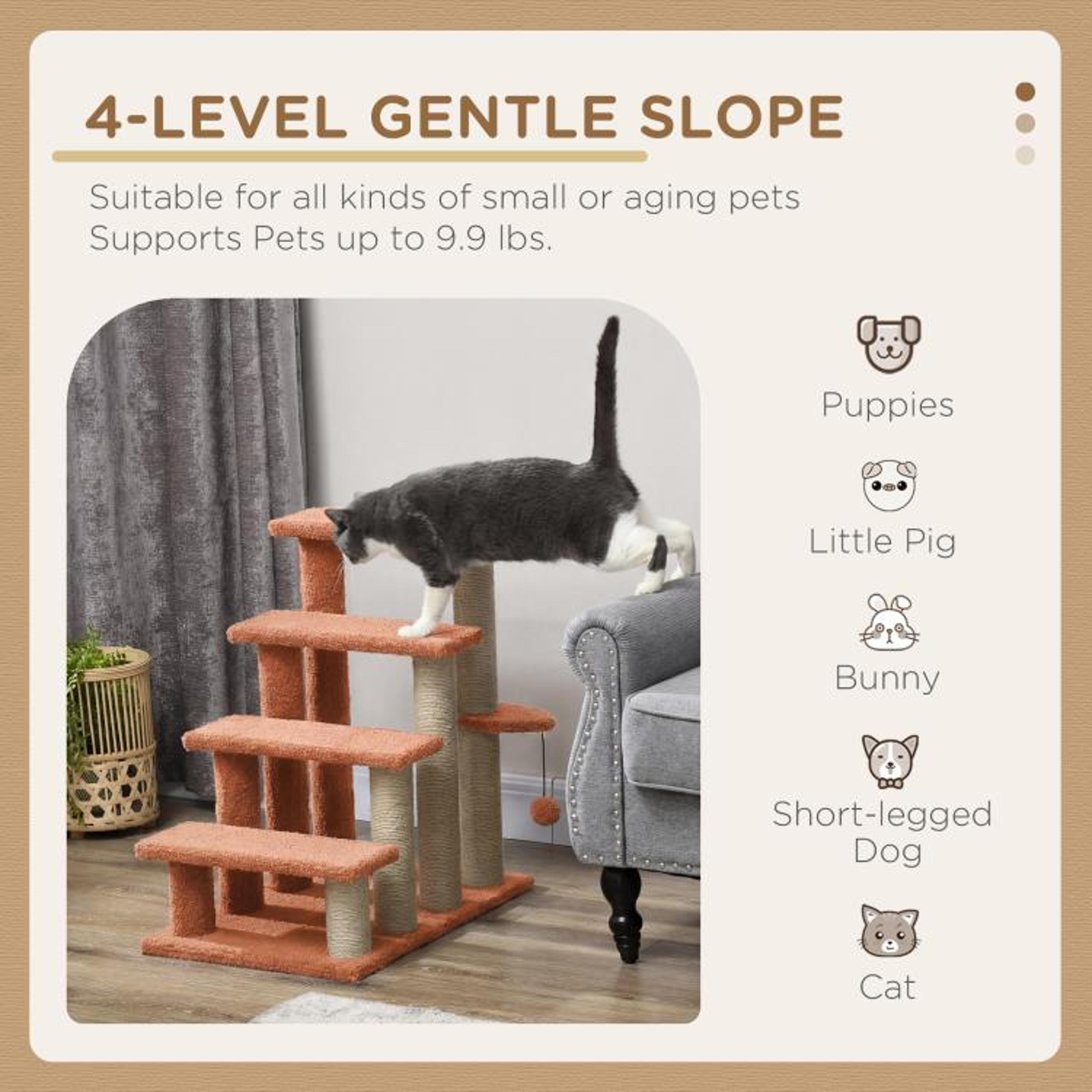 Cat Stairs With Scratching Posts And Hanging Toy Ball For Beds And Sofas Brown 6