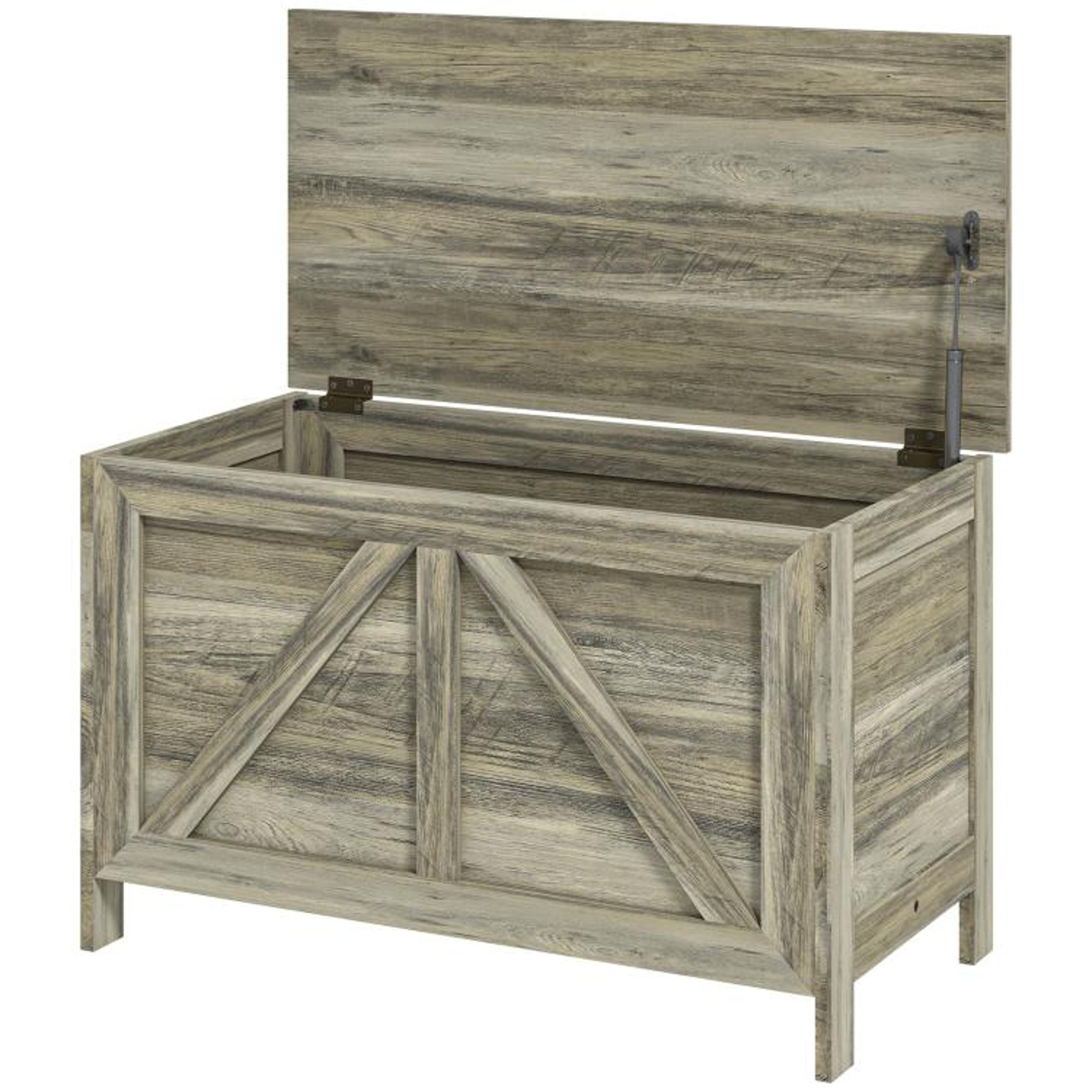 30 Inch Farmhouse Storage Bench With Lift Top And Safety Hinge  Gray 1