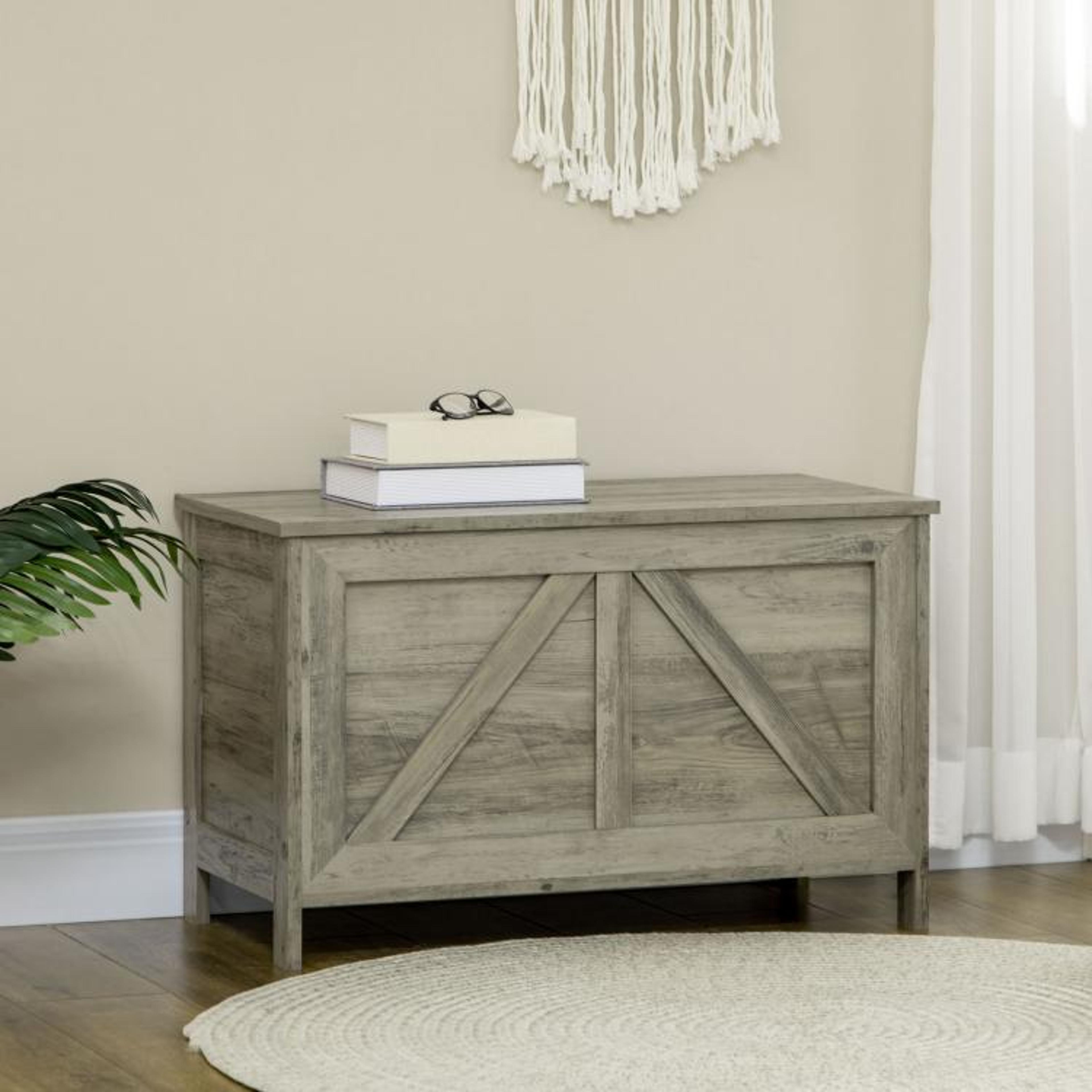 30 Inch Farmhouse Storage Bench With Lift Top And Safety Hinge  Gray 3