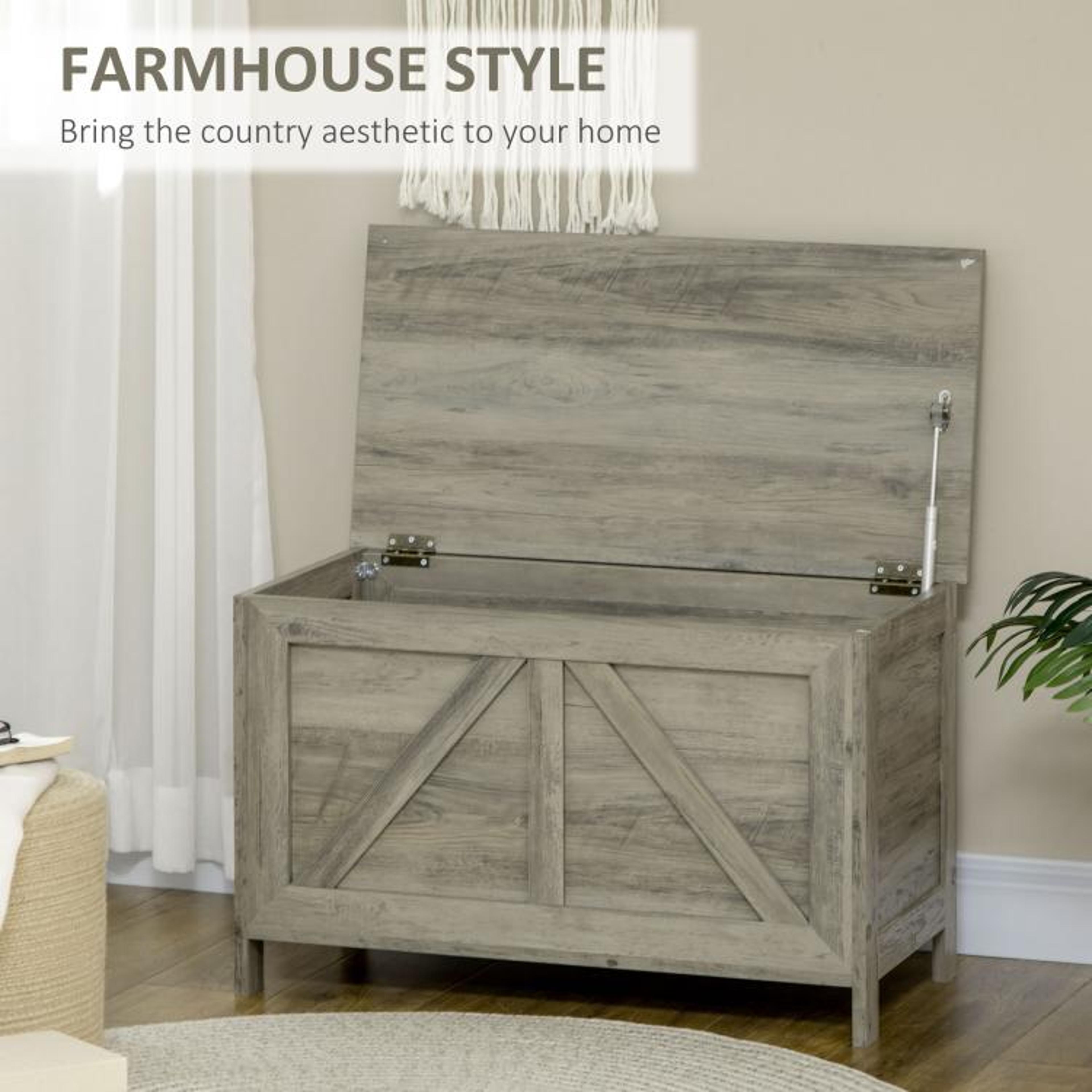 30 Inch Farmhouse Storage Bench With Lift Top And Safety Hinge  Gray 5
