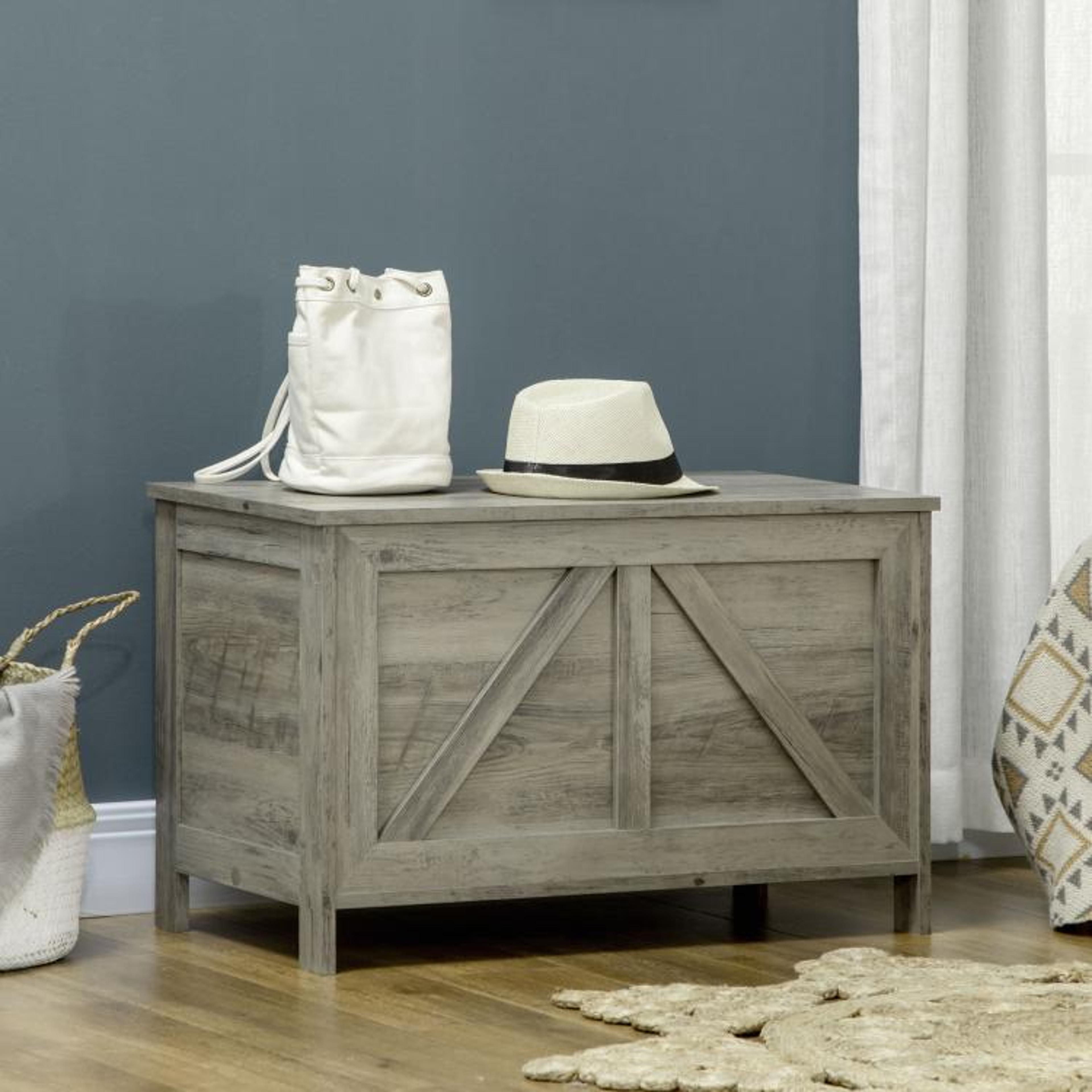 30 Inch Farmhouse Storage Bench With Lift Top And Safety Hinge  Gray 2