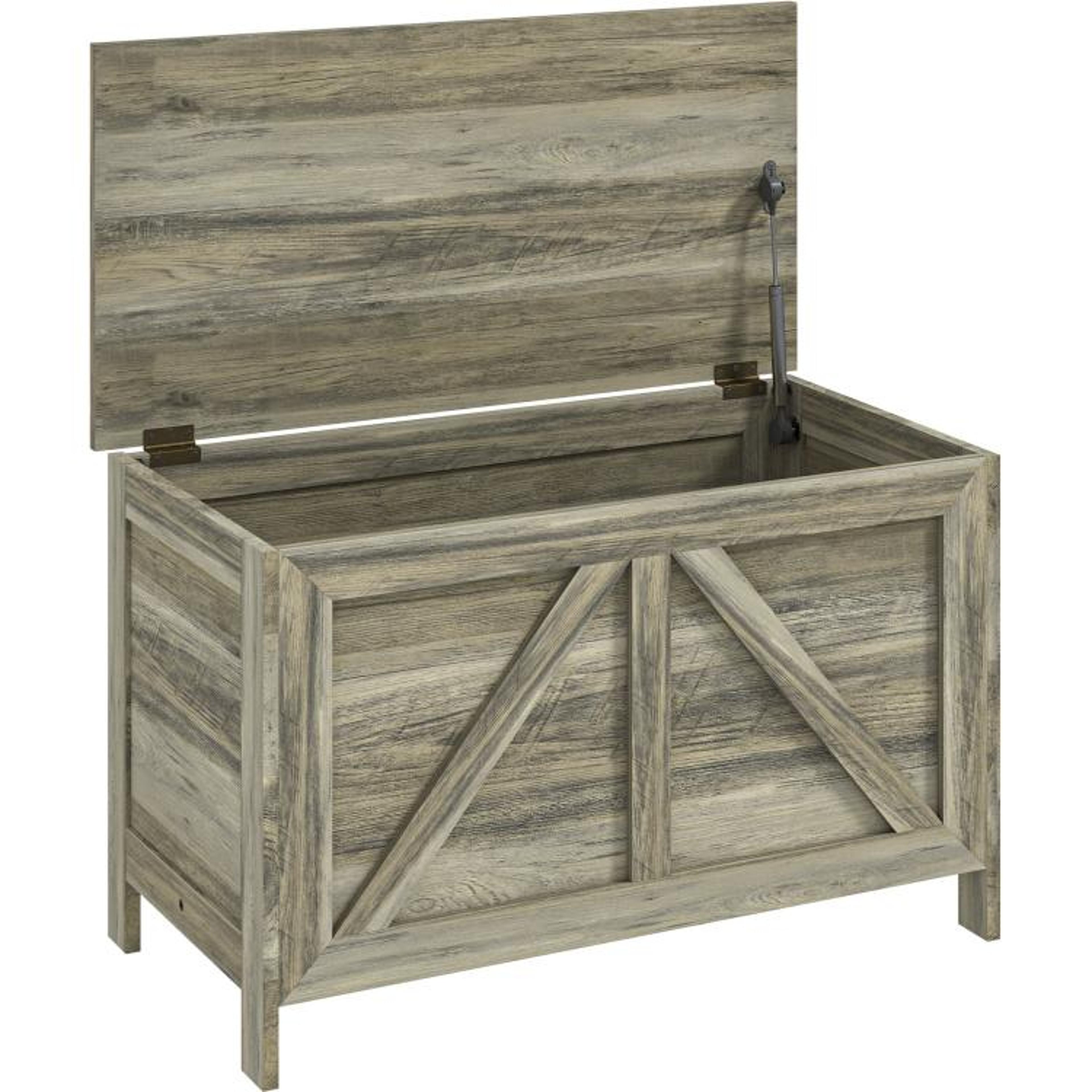30 inch farmhouse storage bench with lift top and safety hinge gray
