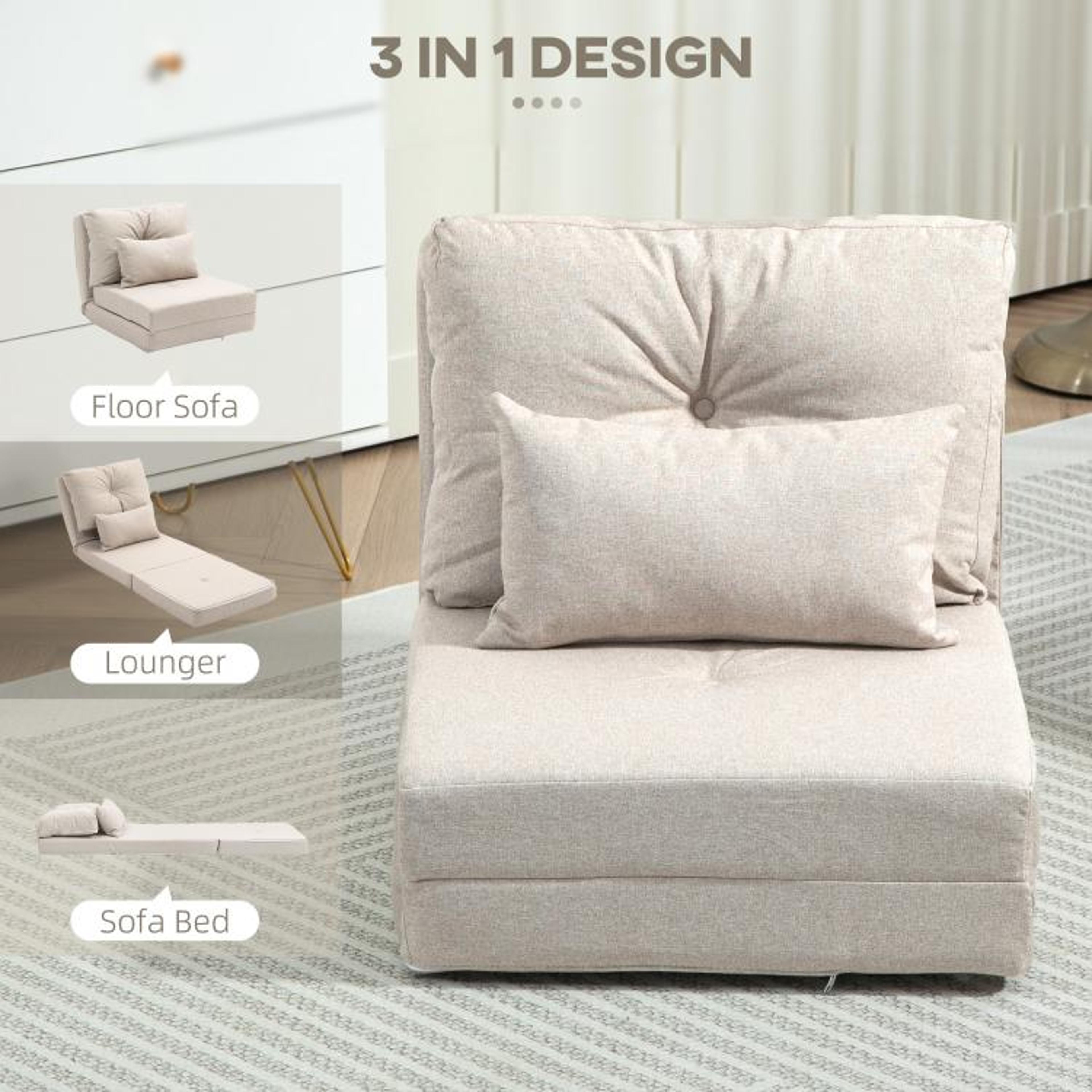 Convertible Floor Chair Sofa Bed With 5Position Adjustable Backrest  Beige 5