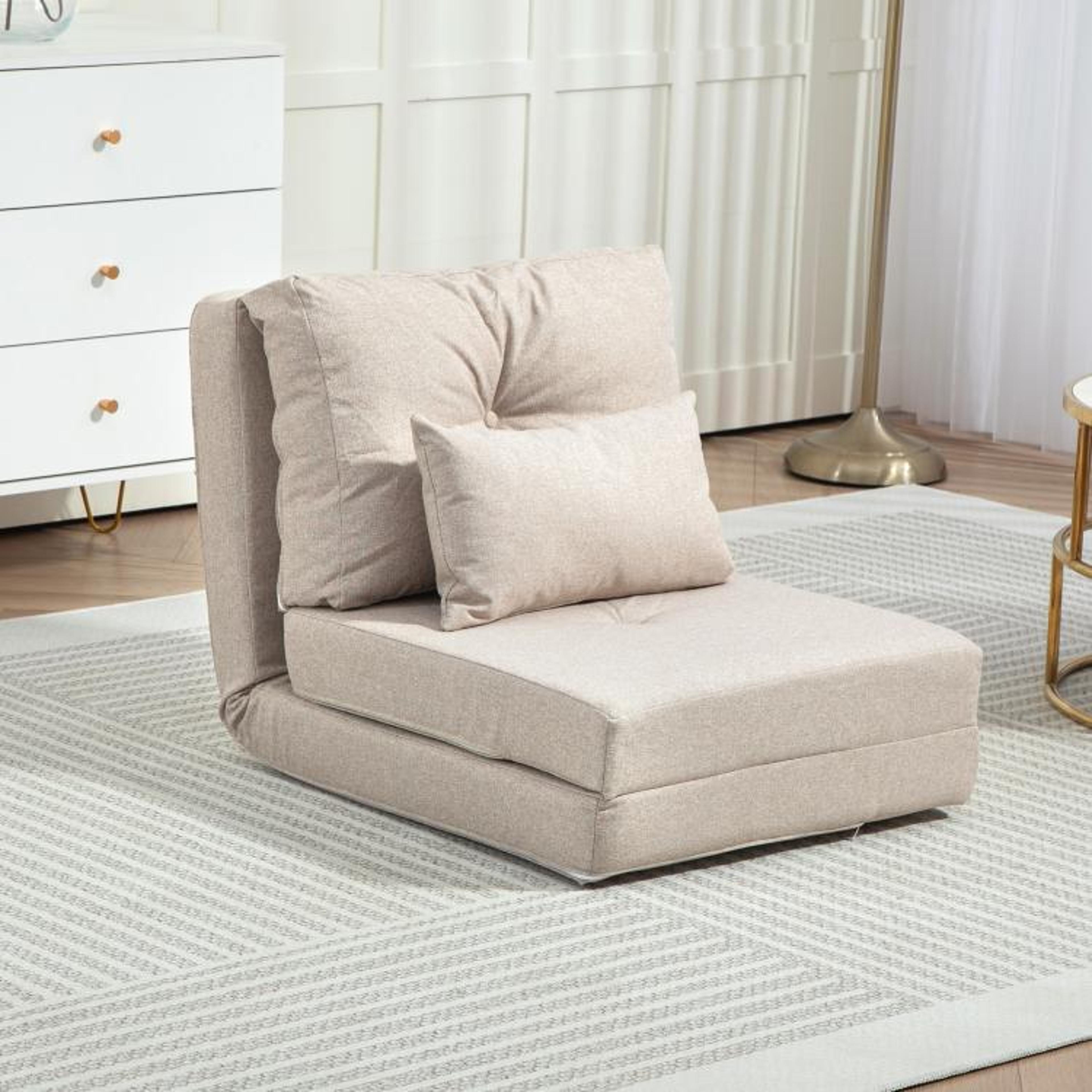 Convertible Floor Chair Sofa Bed With 5Position Adjustable Backrest  Beige 2